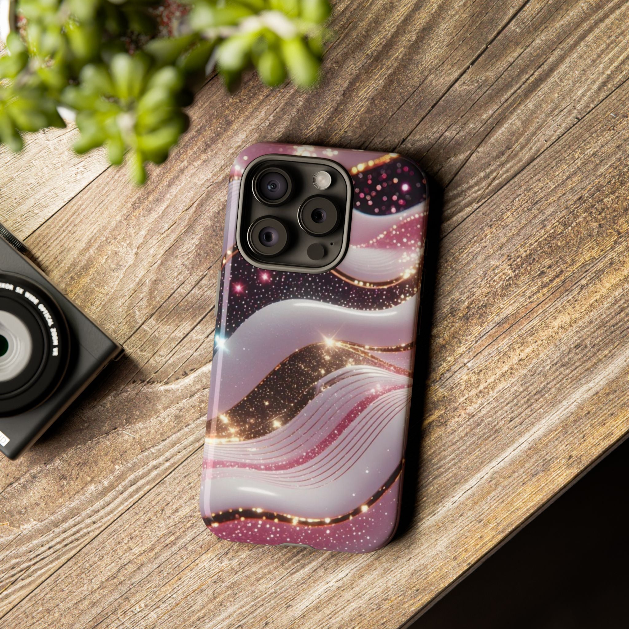 Sparkling Pink Wave Phone Case — Glitter Marble Protective Cover