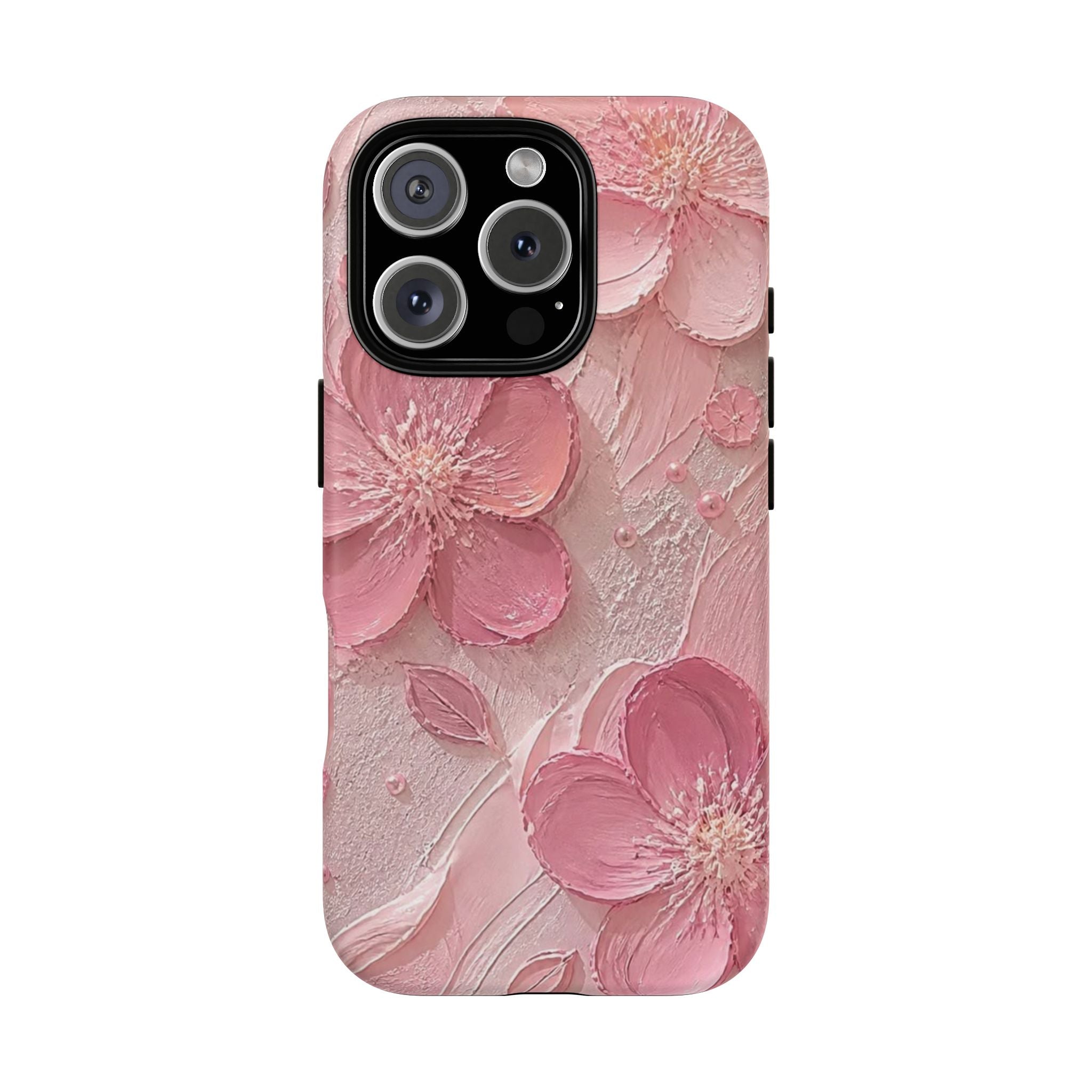 Pink Floral Tough Magnetic Phone Case — 3D Blossom Protective Cover
