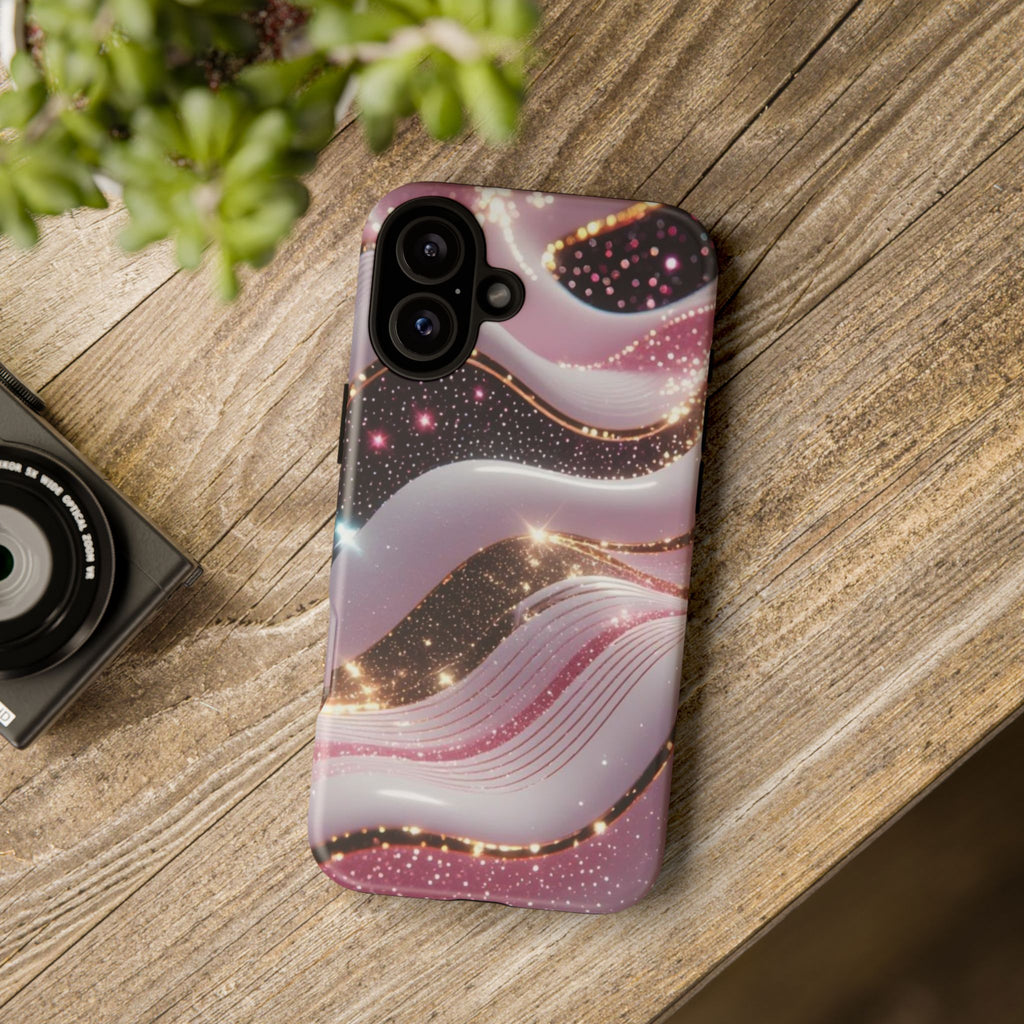 Sparkling Pink Wave Phone Case — Glitter Marble Protective Cover