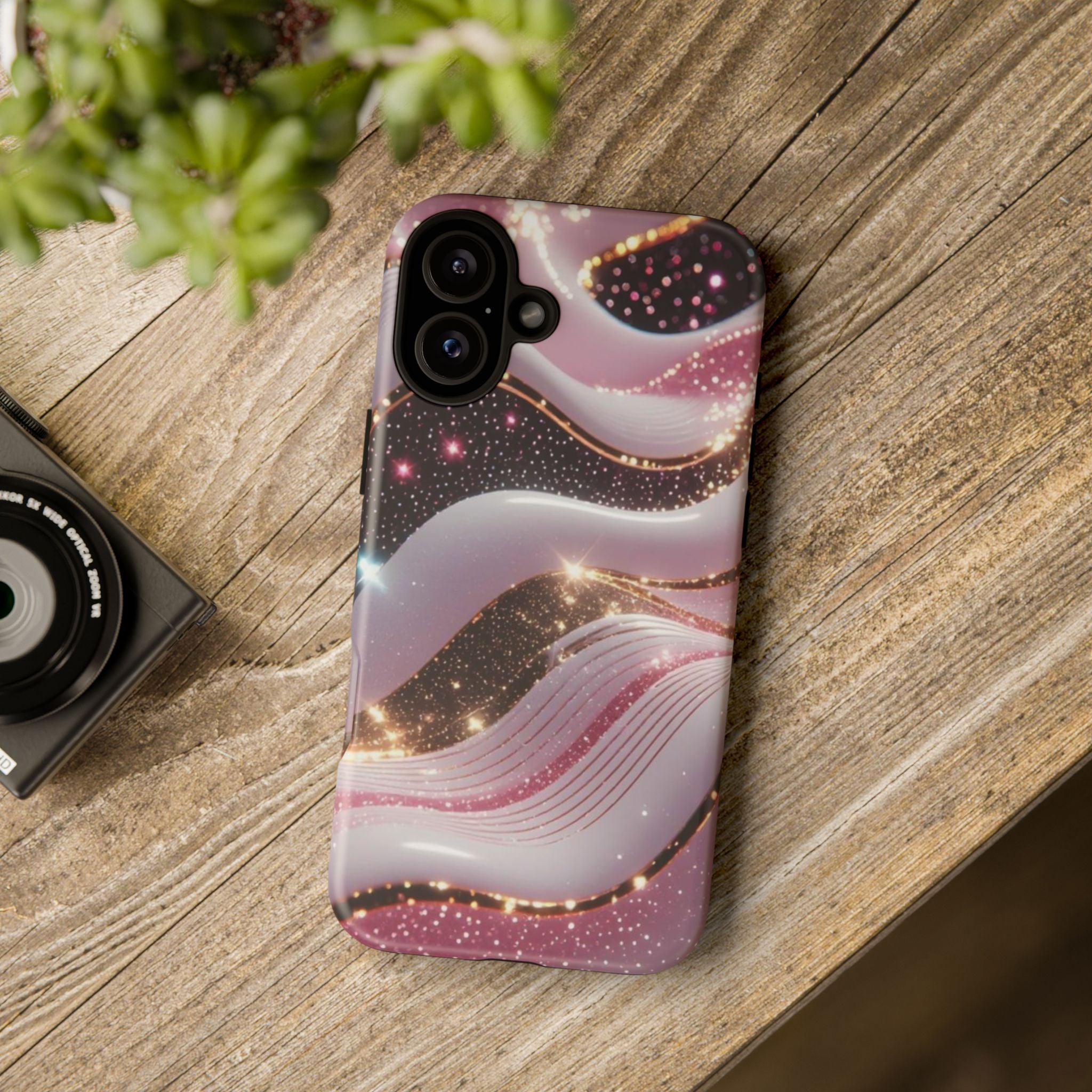 Sparkling Pink Wave Phone Case — Glitter Marble Protective Cover