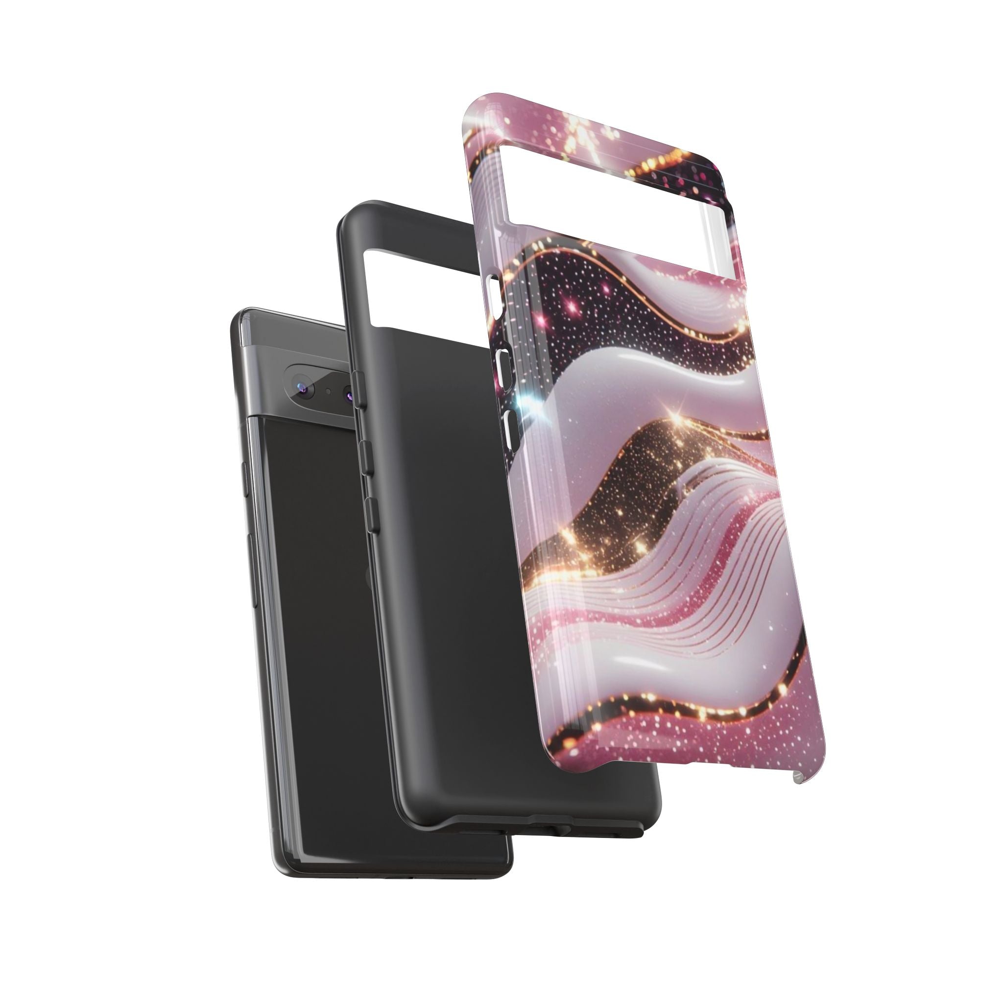 Sparkling Pink Wave Phone Case — Glitter Marble Protective Cover