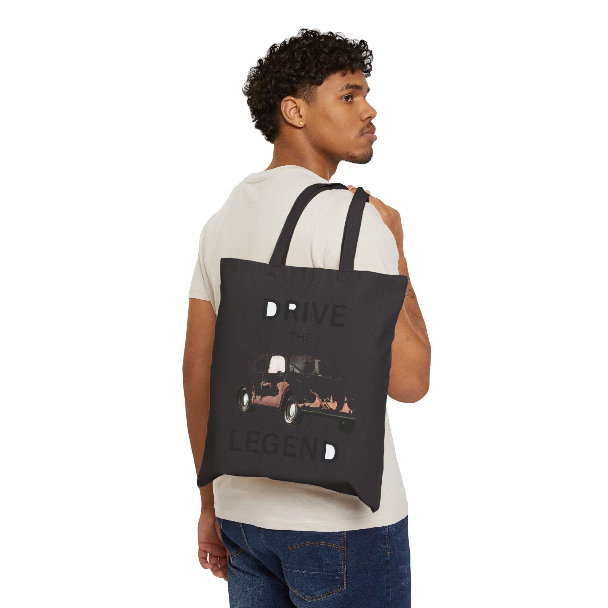 Drive the Legend Canvas Tote Bag – Vintage Car Graphic Eco Grocery Bag