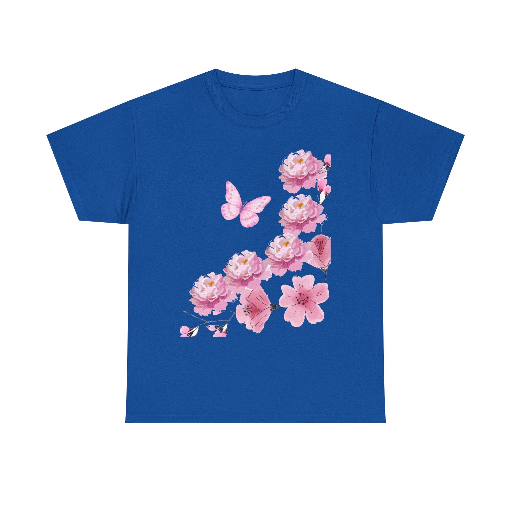 Floral Pink Cherry Blossom Tee — Butterfly Spring Garden T‑Shirt