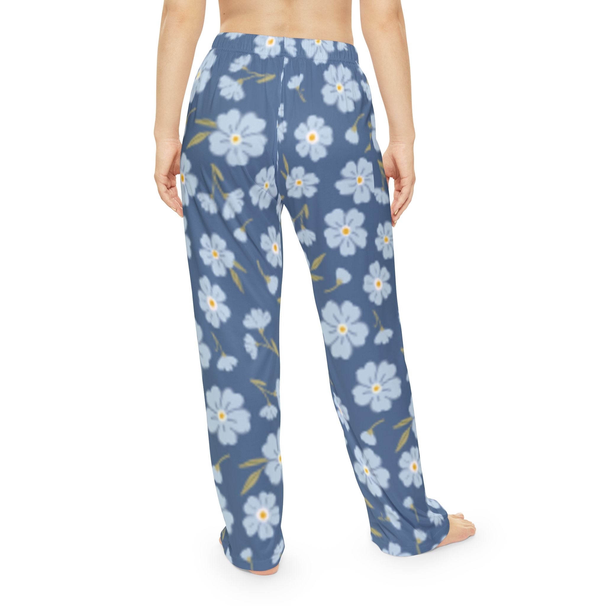 Floral Lounge Pajama Pants — Blue Daisy Print Women's Sleepwear