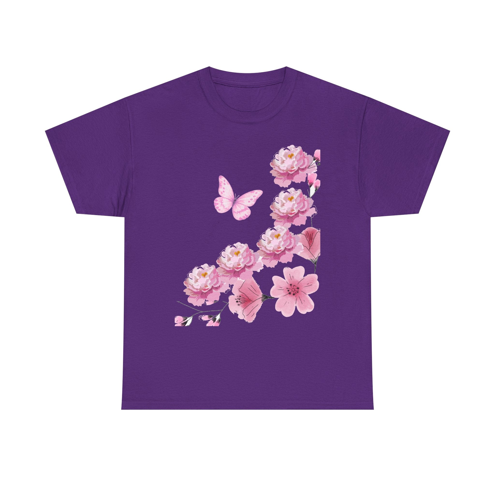 Floral Pink Cherry Blossom Tee — Butterfly Spring Garden T‑Shirt