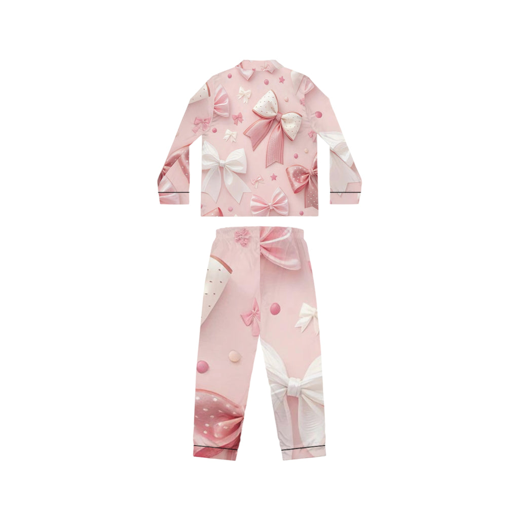 Pink Satin Pajama Set — Gift Bow Print Women’s Sleepwear