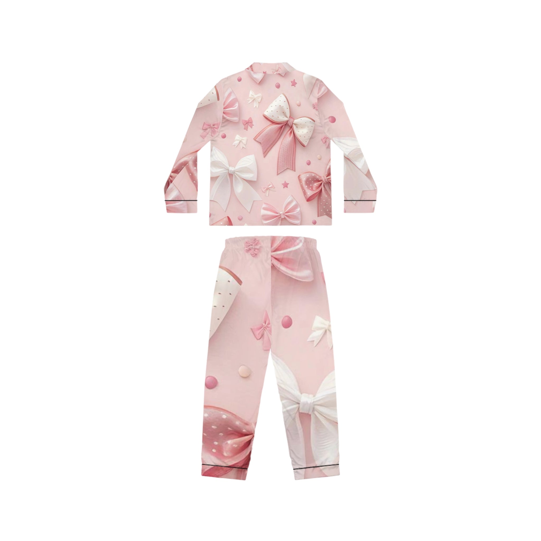 Pink Satin Pajama Set — Gift Bow Print Women’s Sleepwear