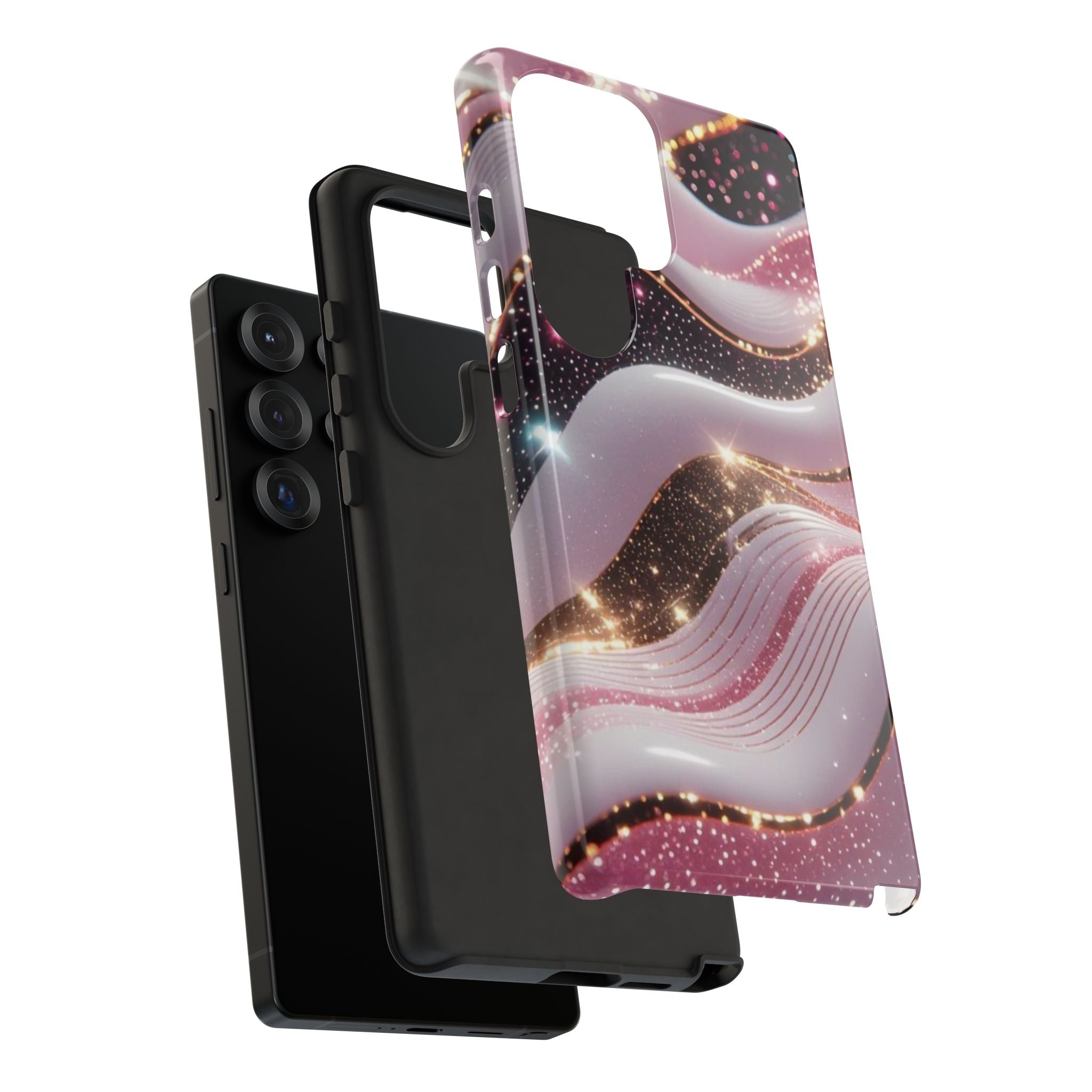 Sparkling Pink Wave Phone Case — Glitter Marble Protective Cover