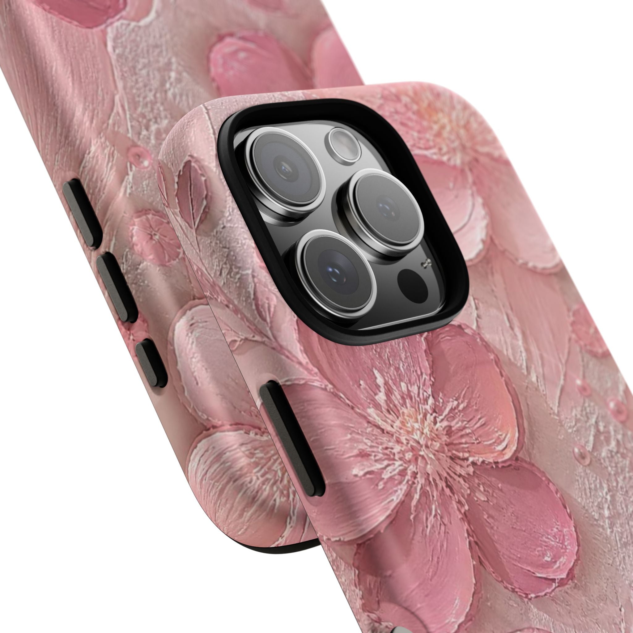 Pink Floral Tough Magnetic Phone Case — 3D Blossom Protective Cover