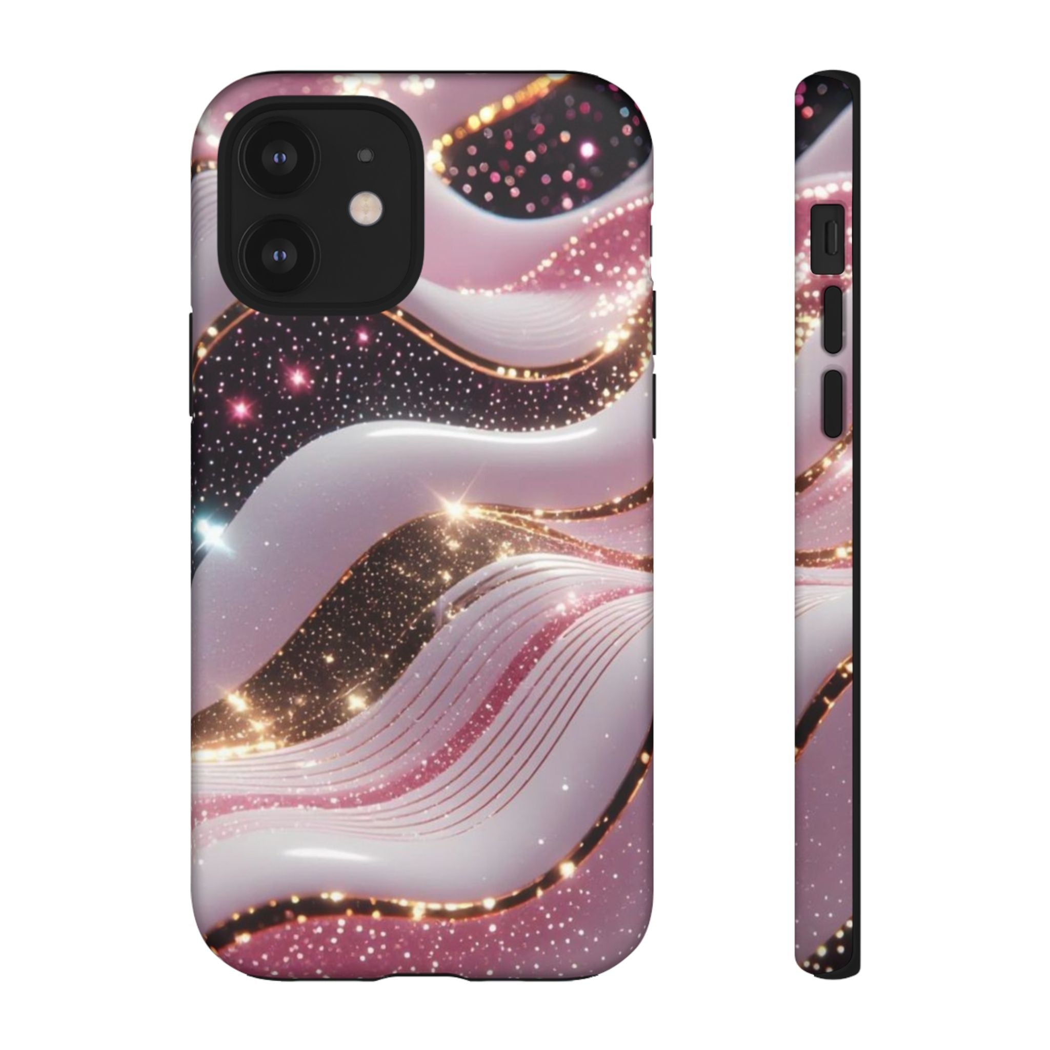Sparkling Pink Wave Phone Case — Glitter Marble Protective Cover