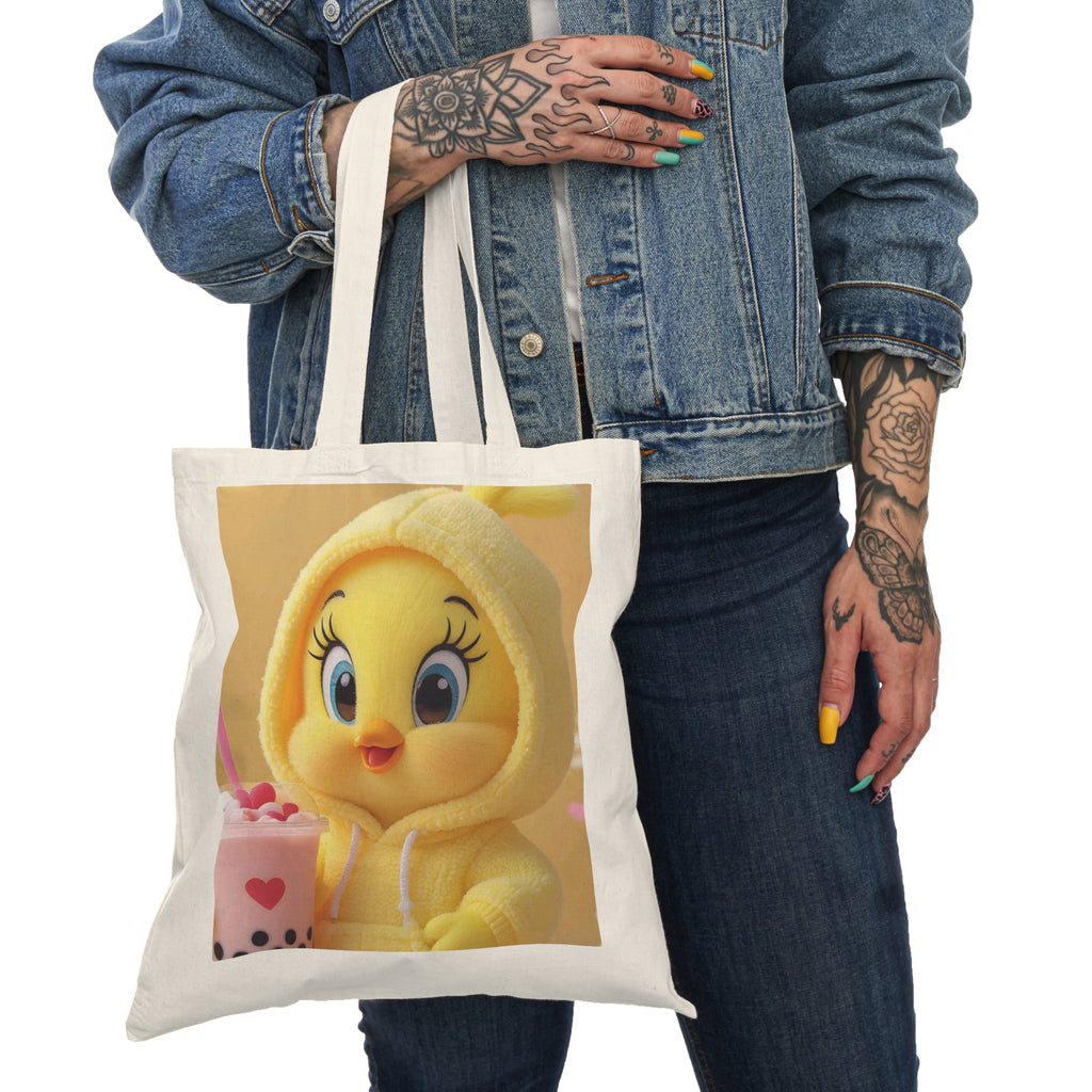 Cute Yellow Chick Tote Bag — Kawaii Boba Tea Print