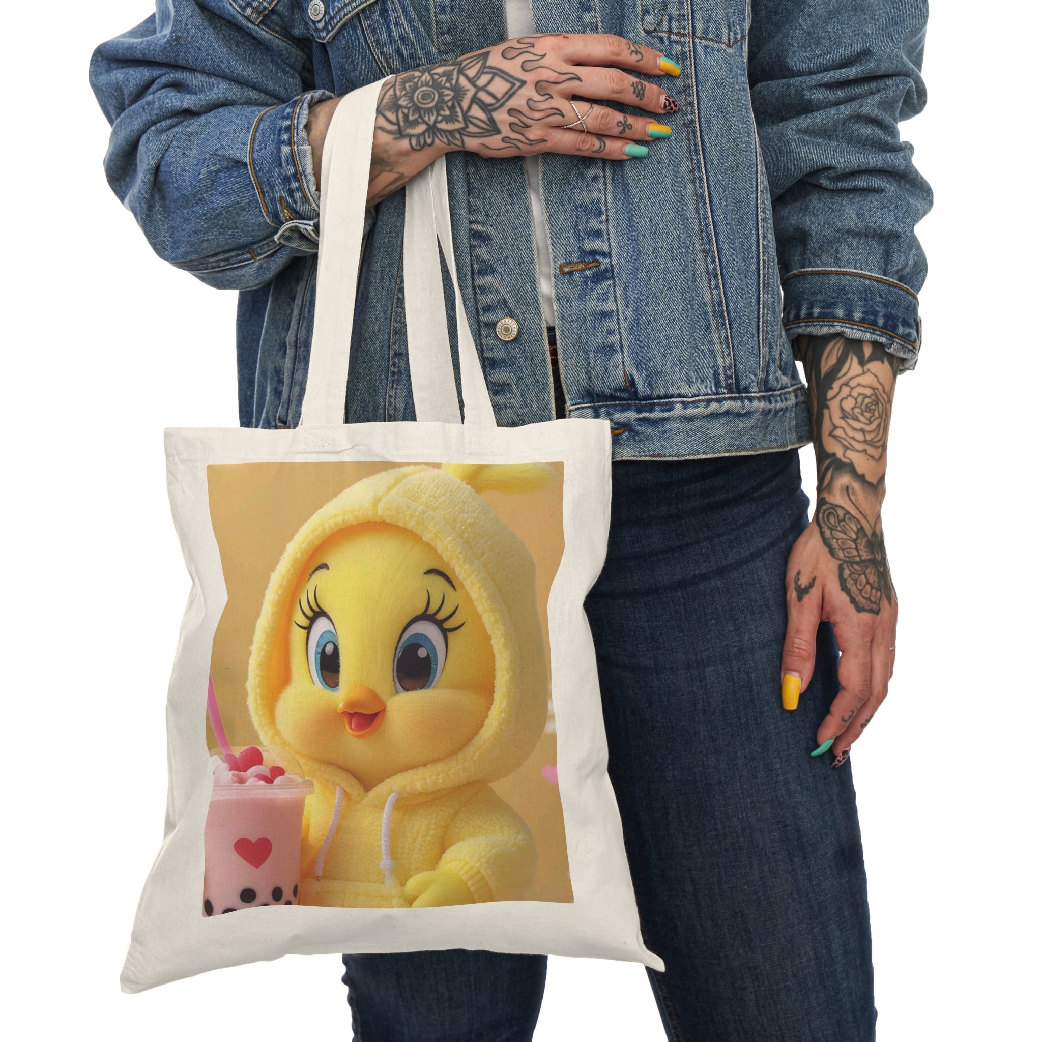 Cute Yellow Chick Tote Bag — Kawaii Boba Tea Print
