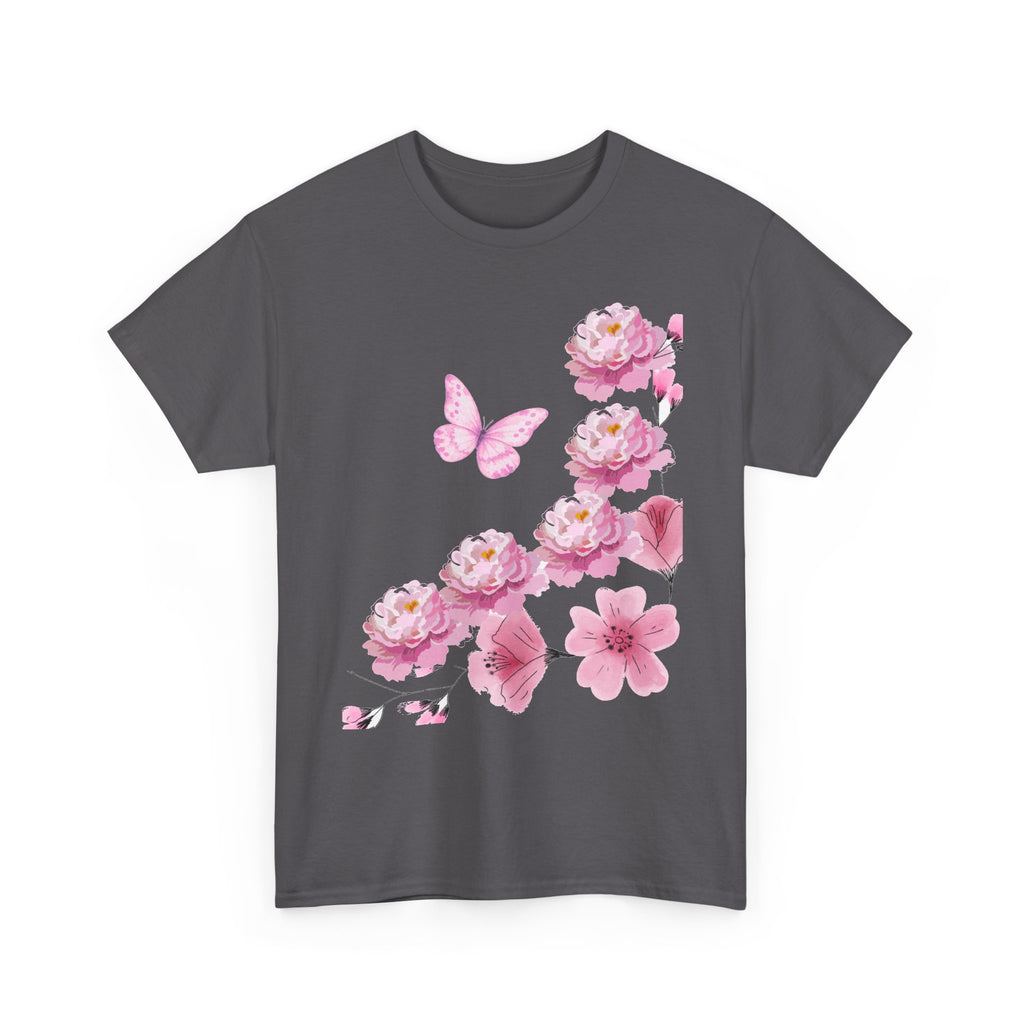 Floral Pink Cherry Blossom Tee — Butterfly Spring Garden T‑Shirt