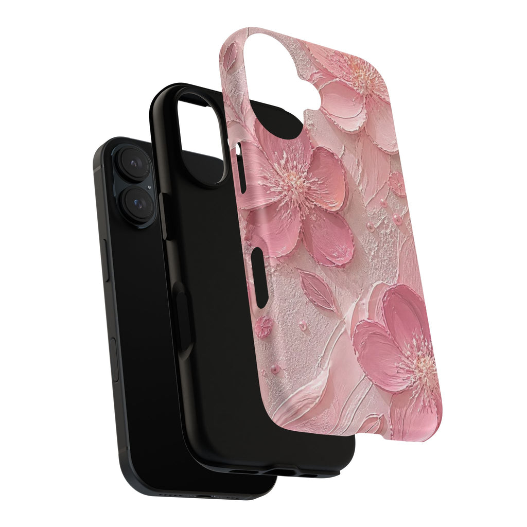 Pink Floral Tough Magnetic Phone Case — 3D Blossom Protective Cover