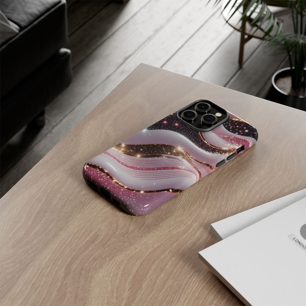 Sparkling Pink Wave Phone Case — Glitter Marble Protective Cover