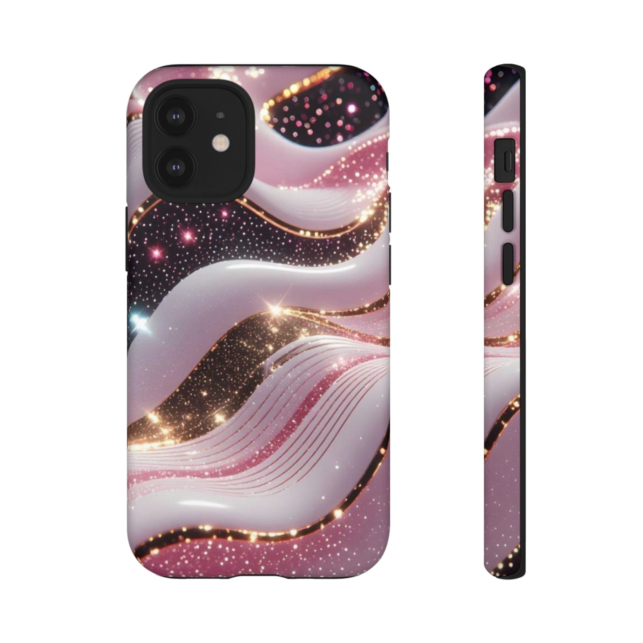 Sparkling Pink Wave Phone Case — Glitter Marble Protective Cover