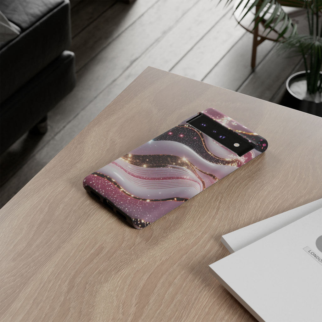Sparkling Pink Wave Phone Case — Glitter Marble Protective Cover