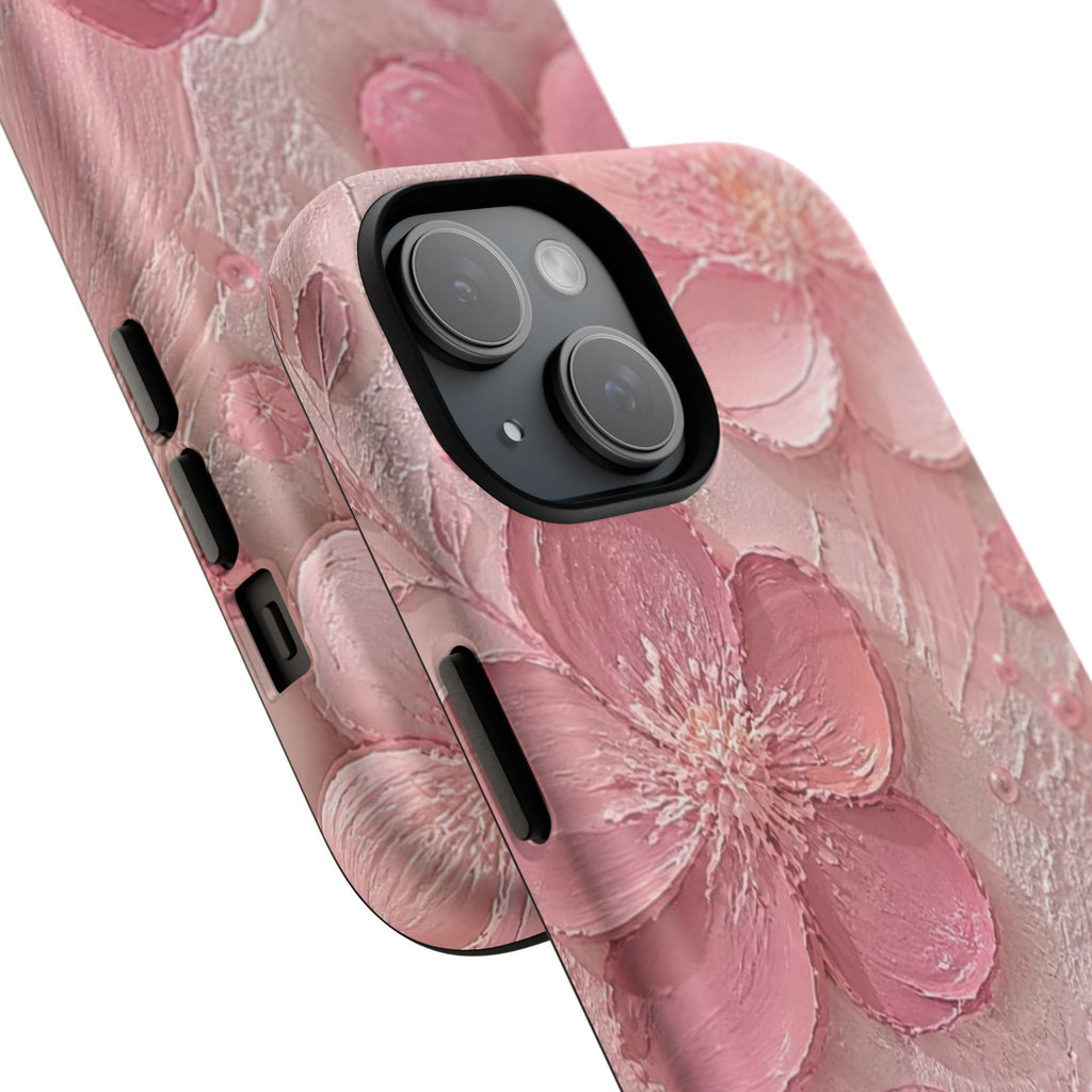 Pink Floral Tough Magnetic Phone Case — 3D Blossom Protective Cover