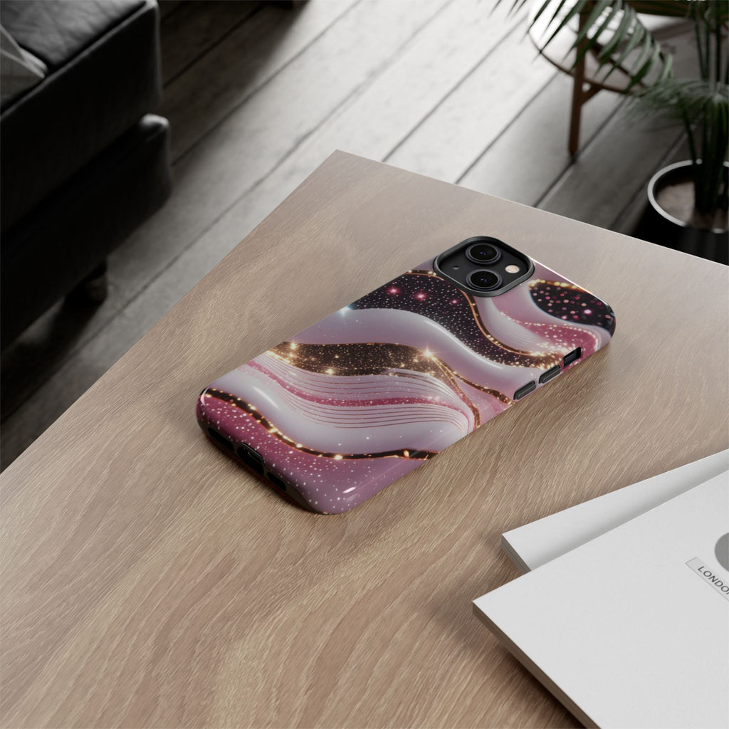 Sparkling Pink Wave Phone Case — Glitter Marble Protective Cover