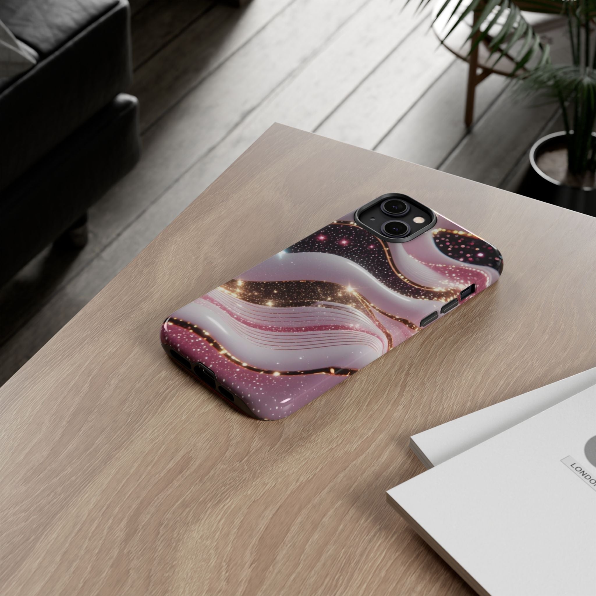 Sparkling Pink Wave Phone Case — Glitter Marble Protective Cover