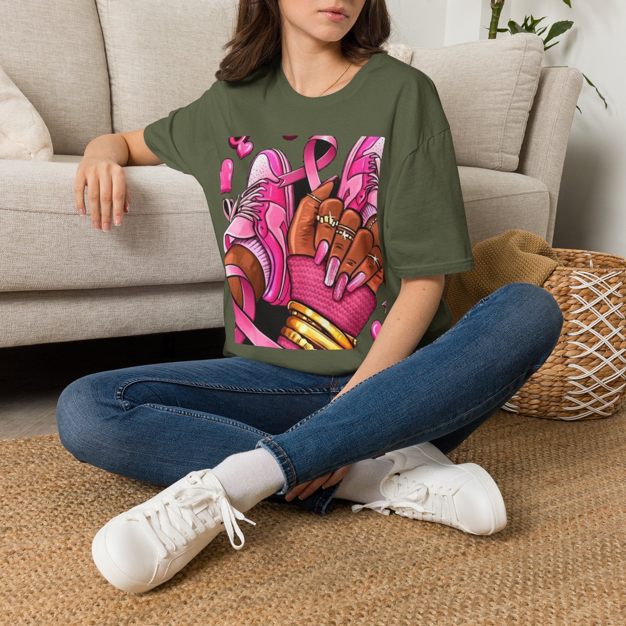 Breast Cancer Awareness Pink Ribbon Graphic T‑Shirt