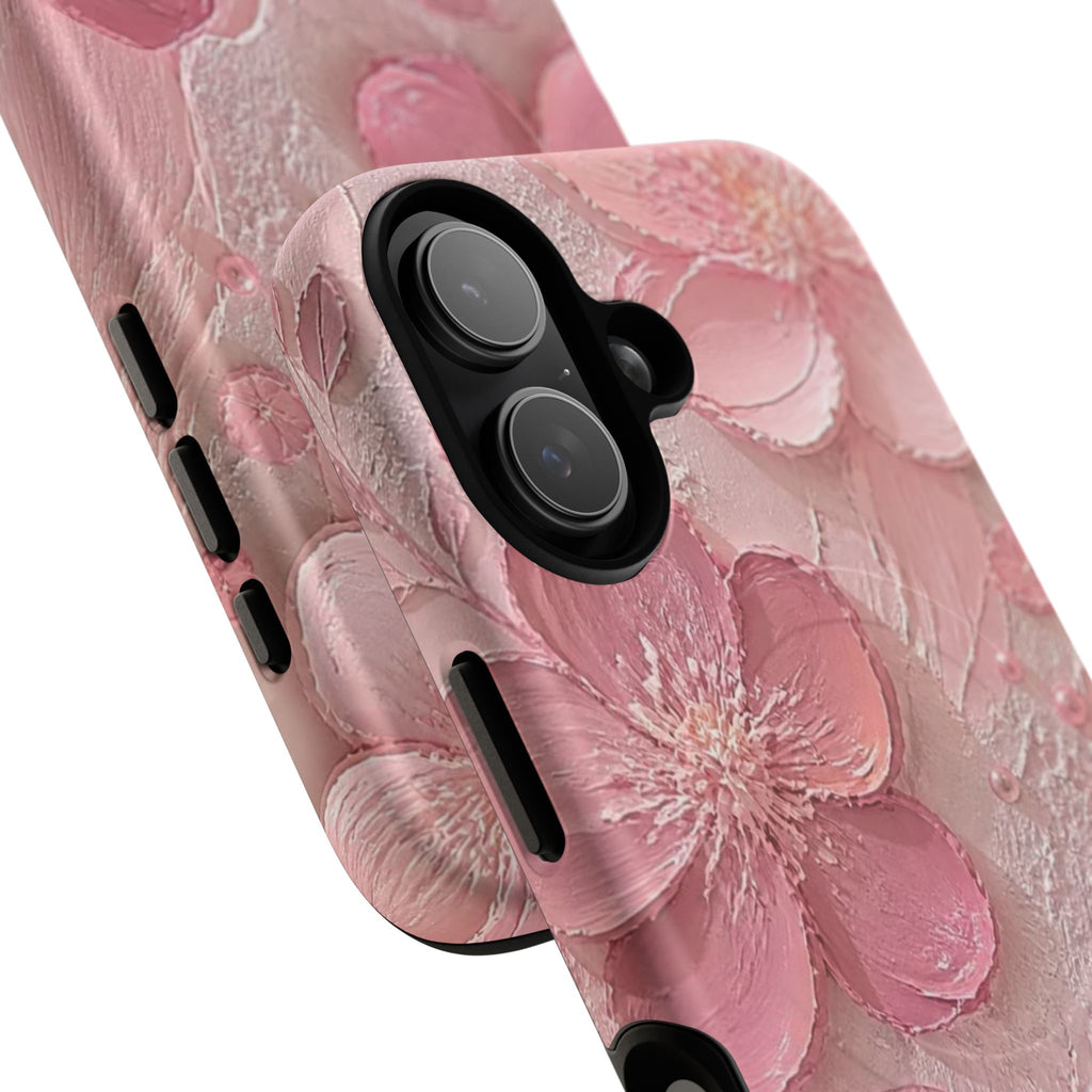Pink Floral Tough Magnetic Phone Case — 3D Blossom Protective Cover