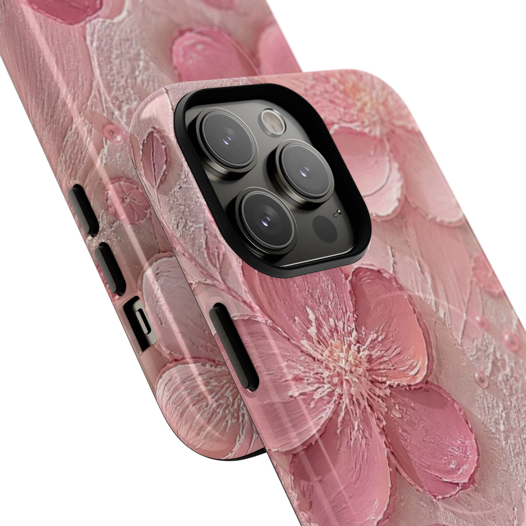 Pink Floral Tough Magnetic Phone Case — 3D Blossom Protective Cover