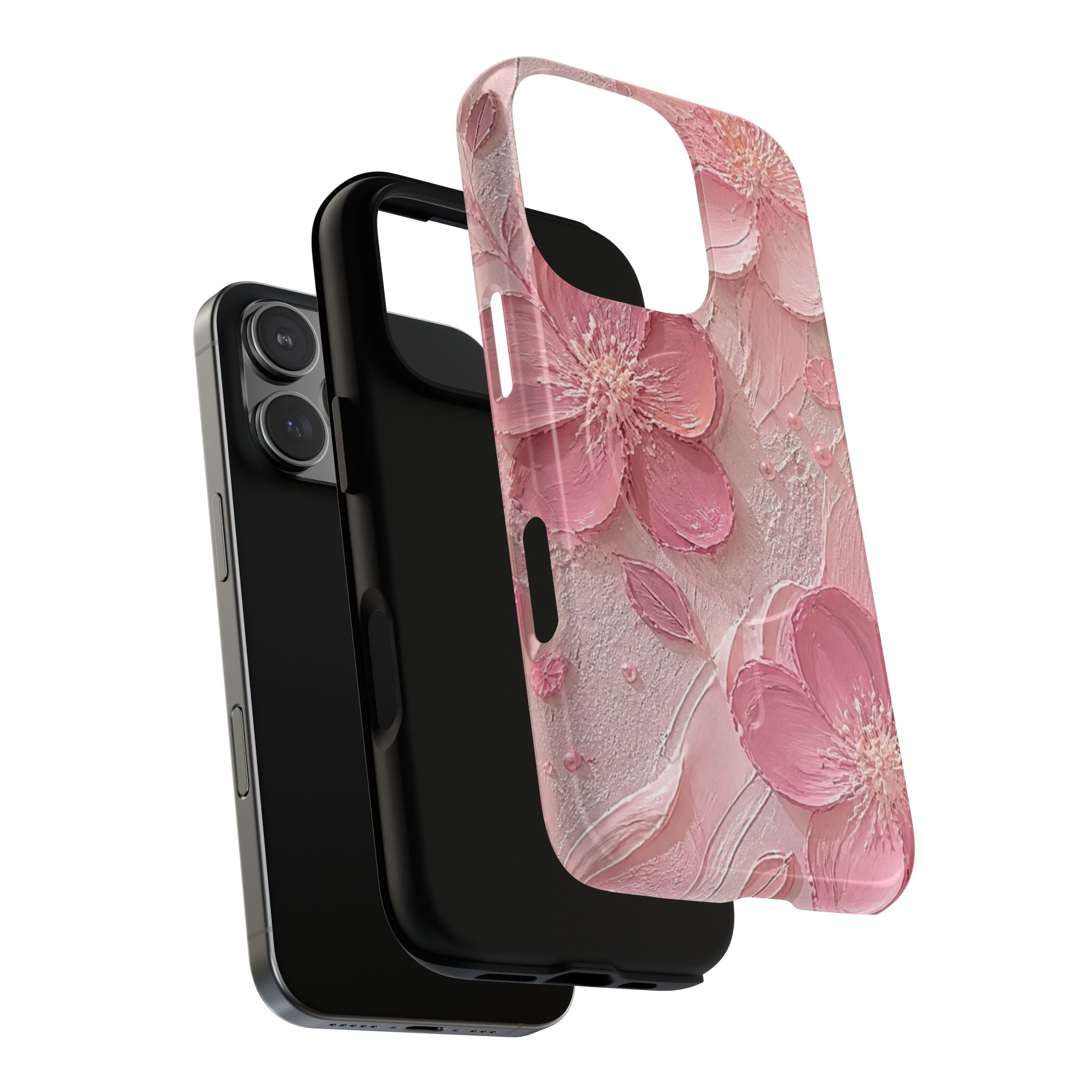Pink Floral Tough Magnetic Phone Case — 3D Blossom Protective Cover