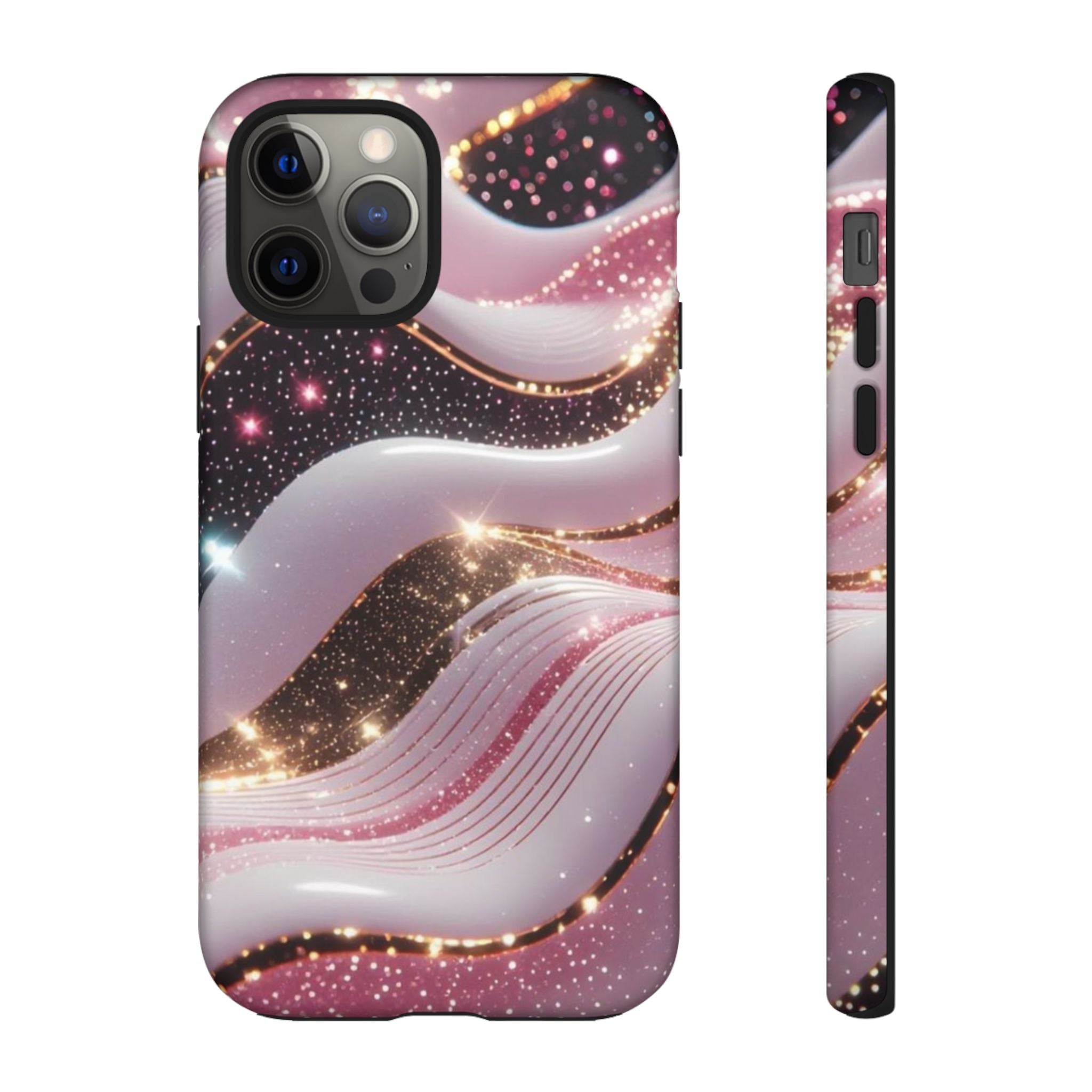 Sparkling Pink Wave Phone Case — Glitter Marble Protective Cover