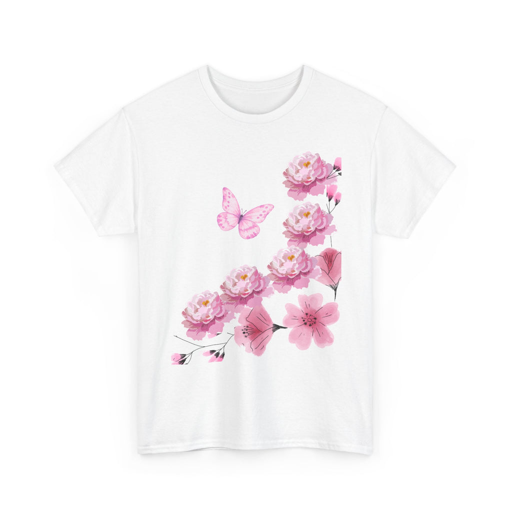 Floral Pink Cherry Blossom Tee — Butterfly Spring Garden T‑Shirt