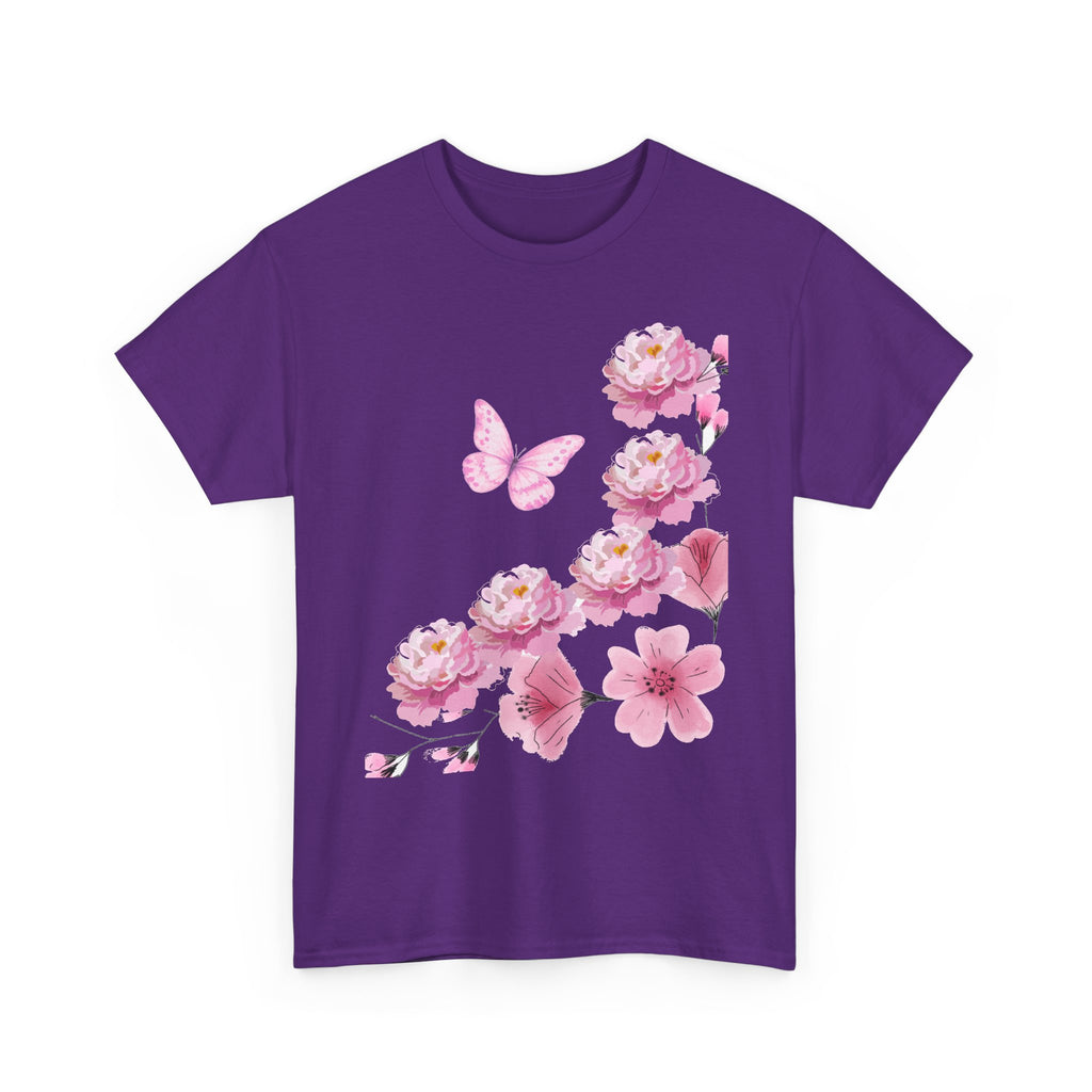 Floral Pink Cherry Blossom Tee — Butterfly Spring Garden T‑Shirt