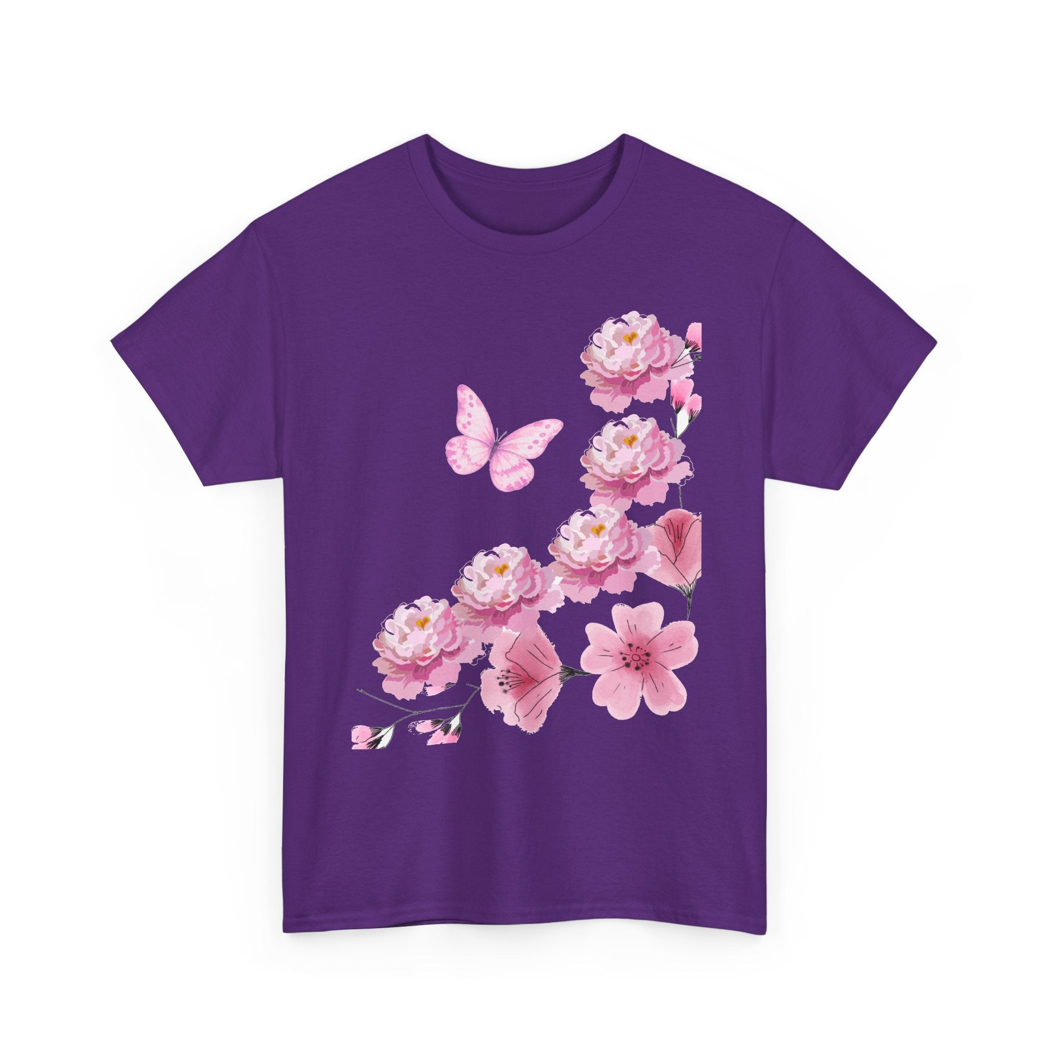 Floral Pink Cherry Blossom Tee — Butterfly Spring Garden T‑Shirt