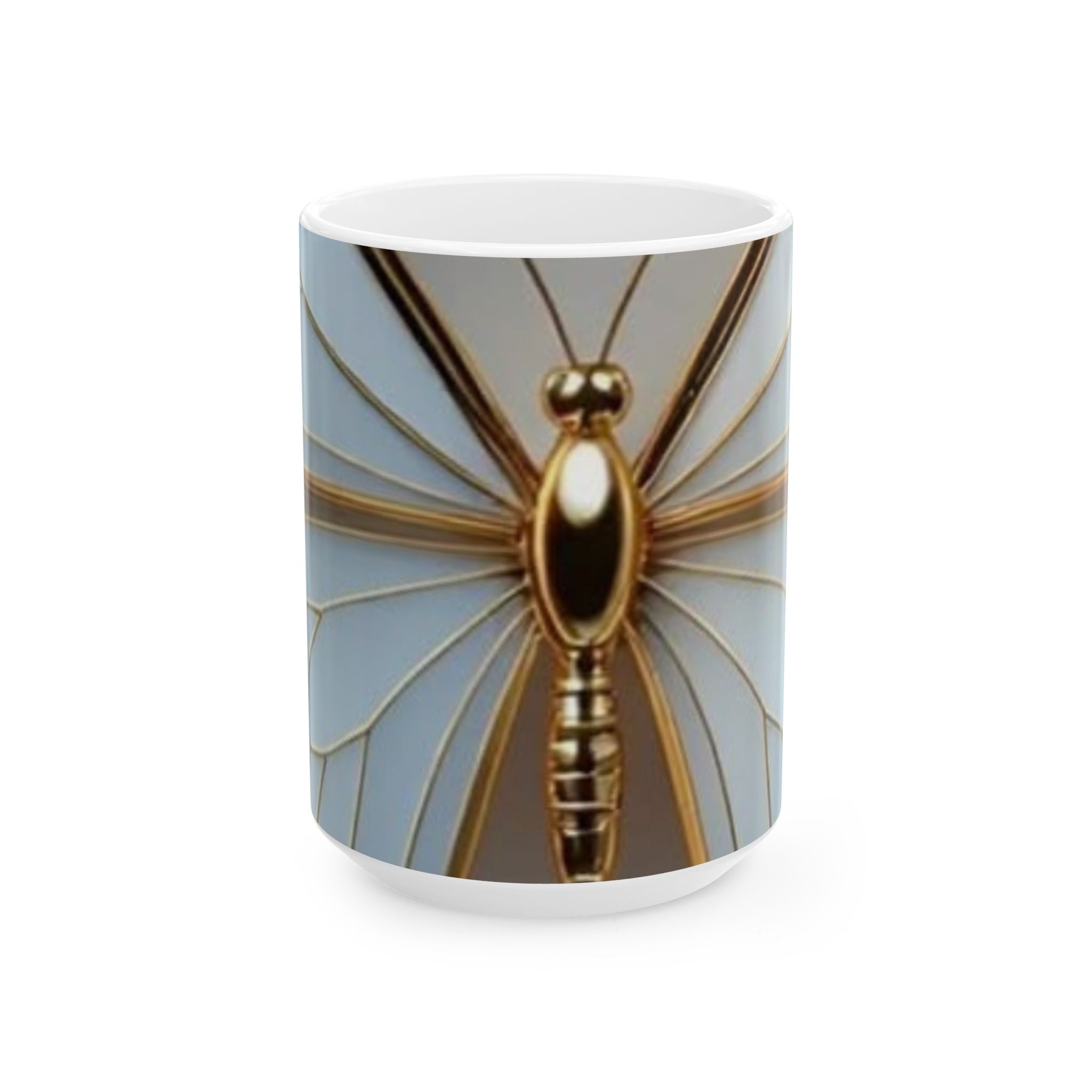 Gold Dragonfly Ceramic Mug — Elegant Insect Art Coffee Cup (11oz, 15oz)