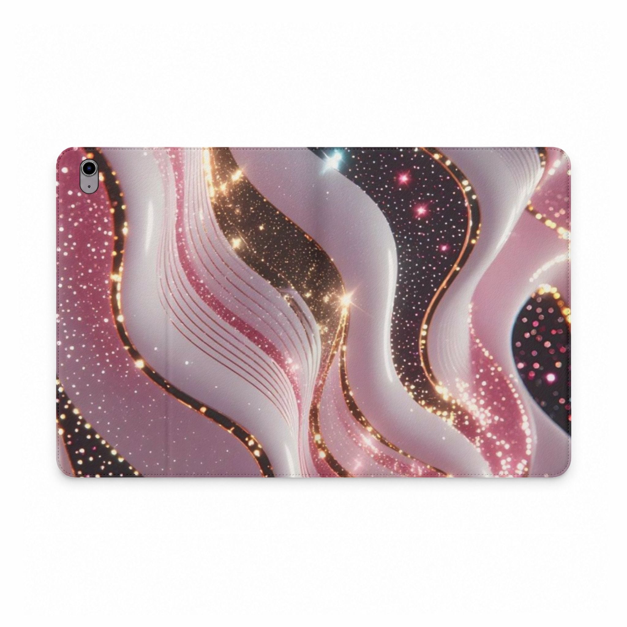 Tablet Folio Case — Pink Marble Swirl with Gold Glitter Accents