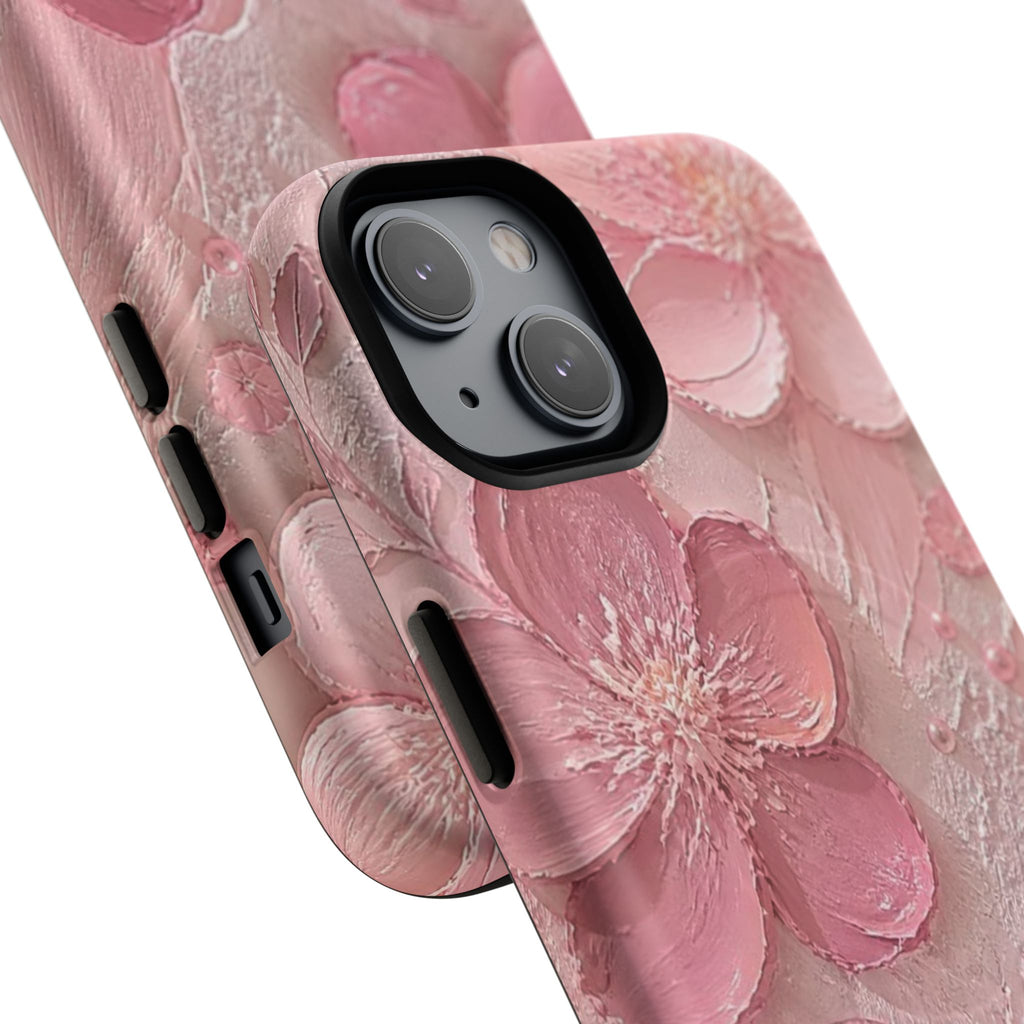 Pink Floral Tough Magnetic Phone Case — 3D Blossom Protective Cover