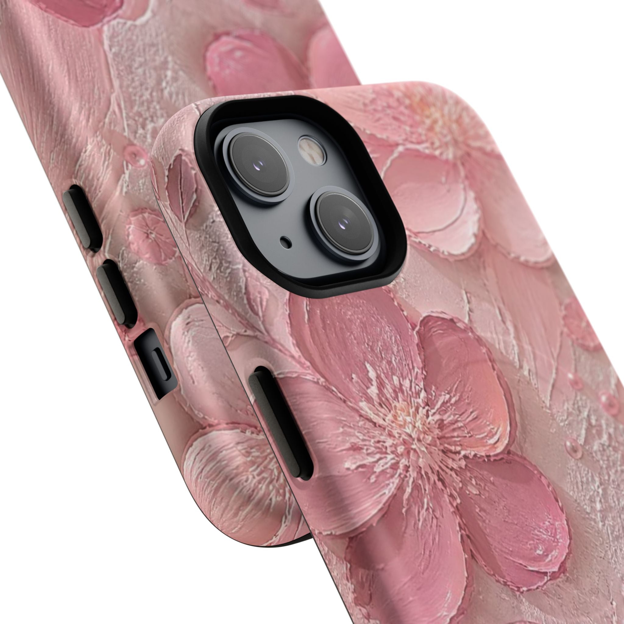 Pink Floral Tough Magnetic Phone Case — 3D Blossom Protective Cover