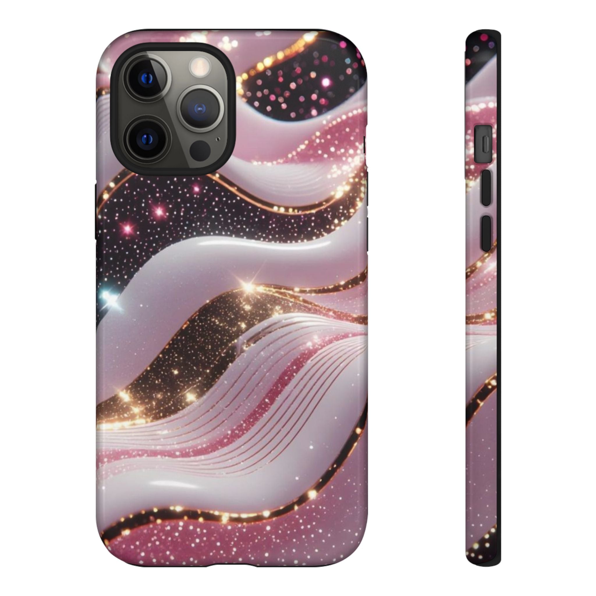 Sparkling Pink Wave Phone Case — Glitter Marble Protective Cover