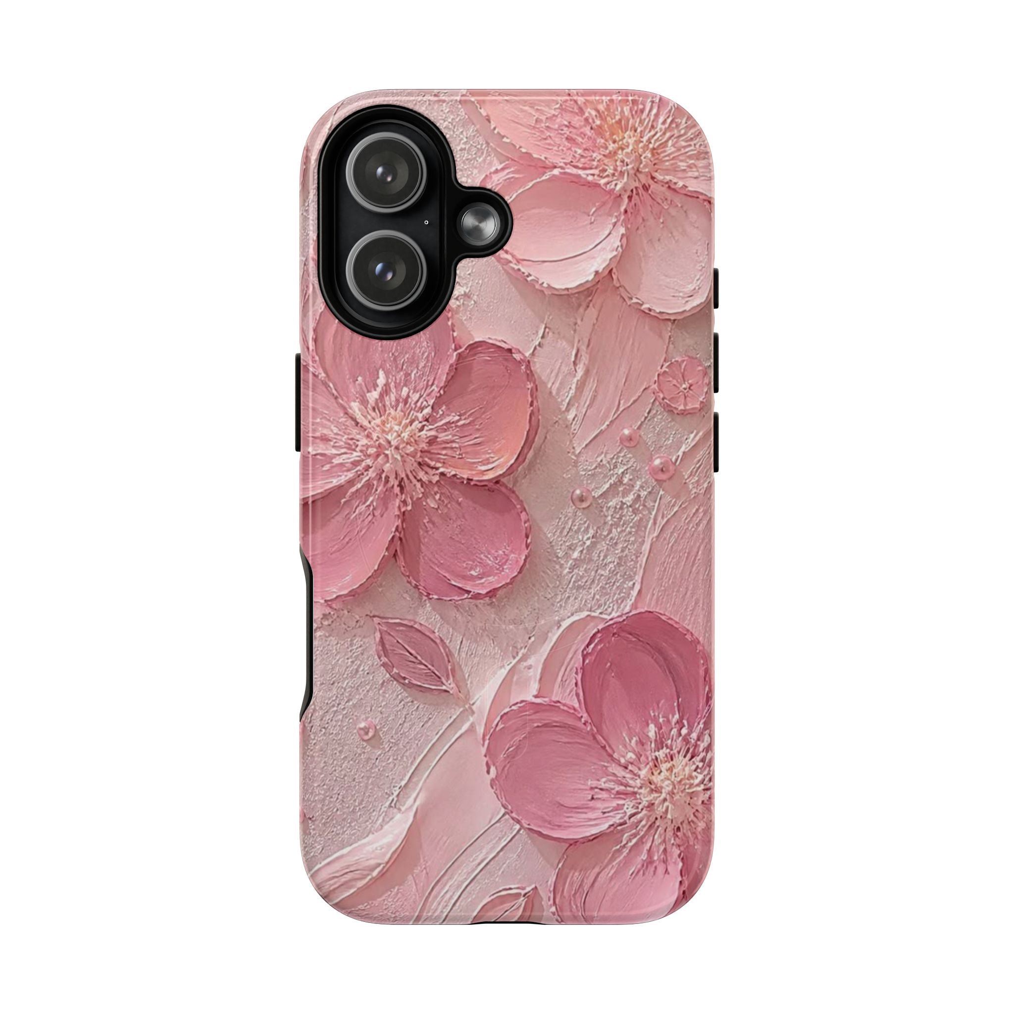 Pink Floral Tough Magnetic Phone Case — 3D Blossom Protective Cover