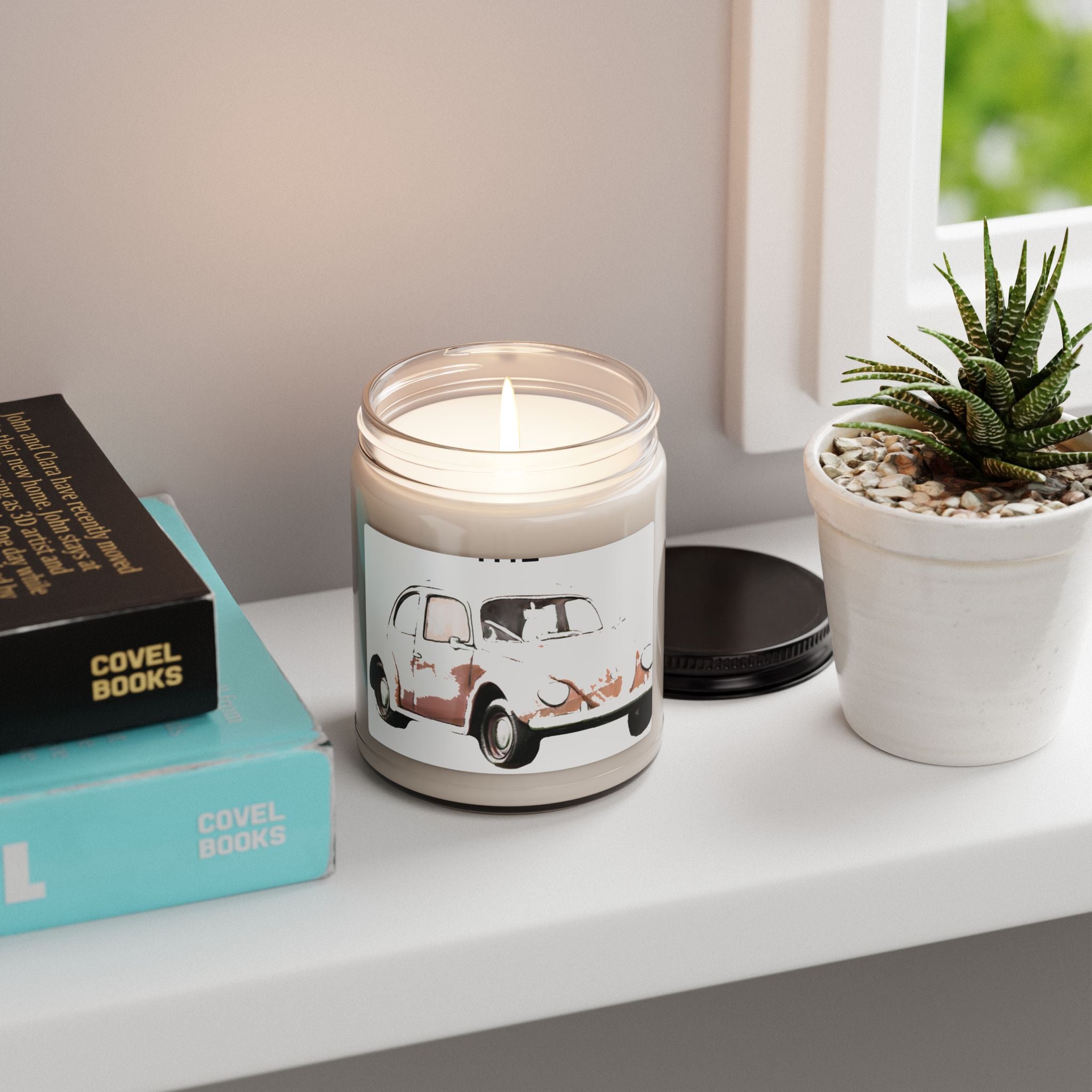 Vintage VW Beetle Soy Candle — 9oz Scented Jar (Classic Car Decor)