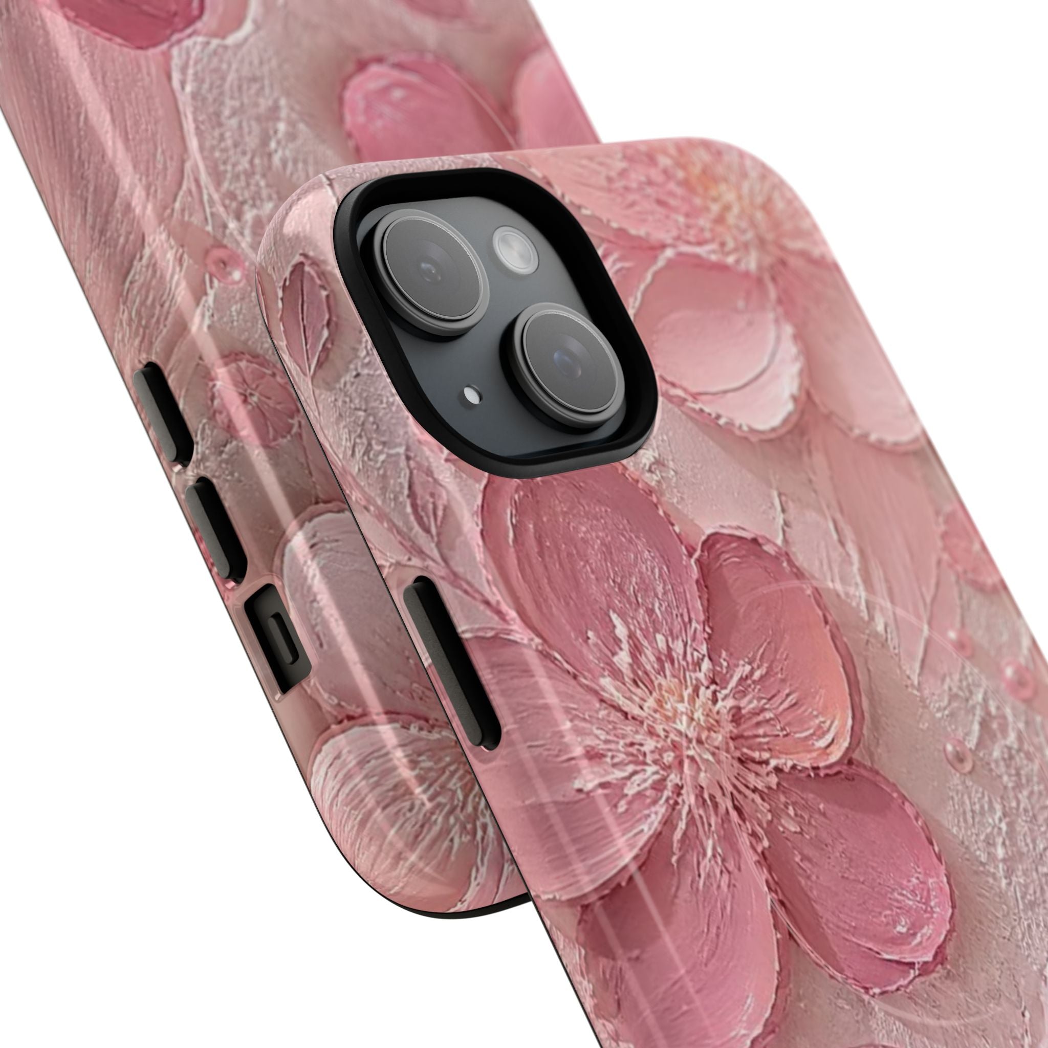 Pink Floral Tough Magnetic Phone Case — 3D Blossom Protective Cover