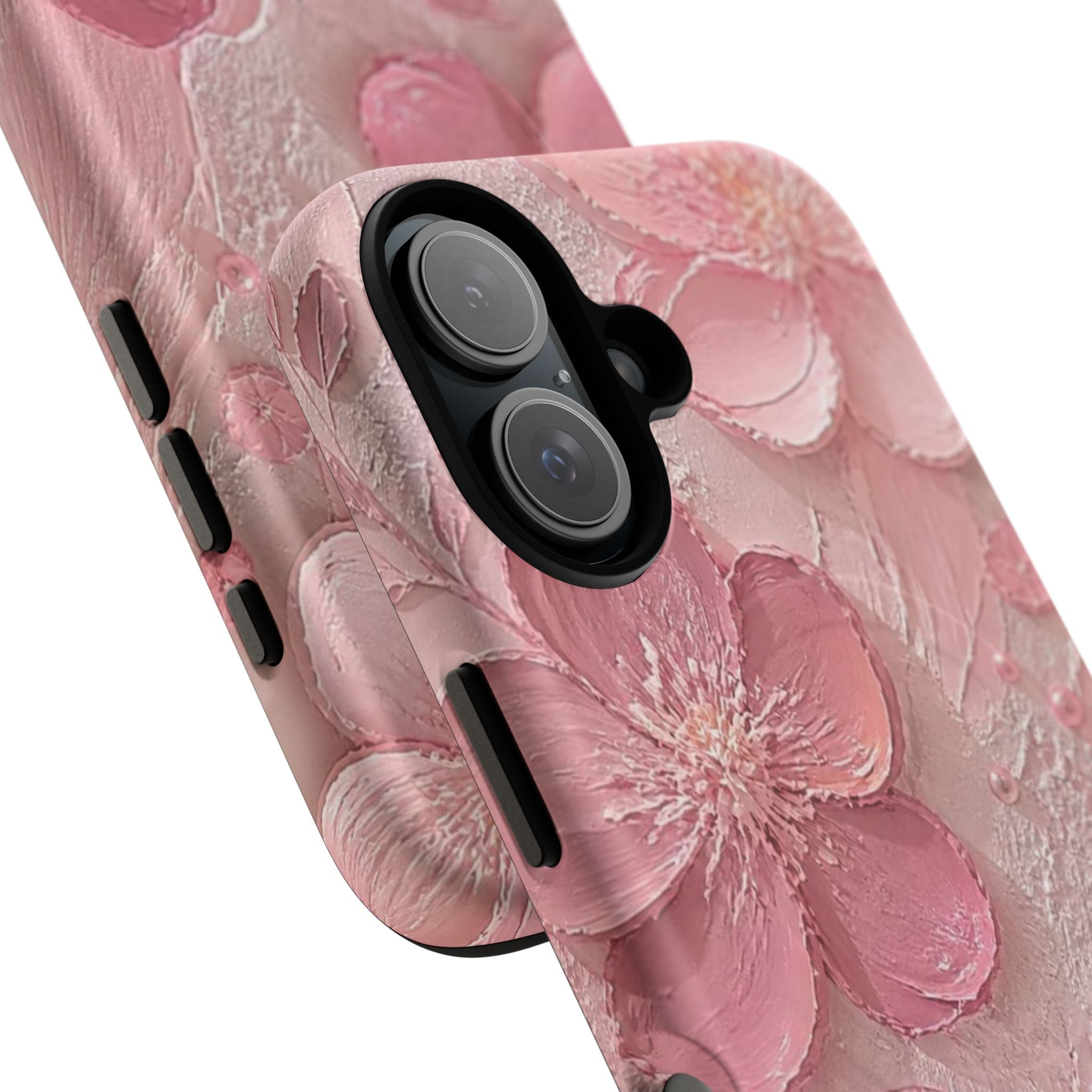 Pink Floral Tough Magnetic Phone Case — 3D Blossom Protective Cover