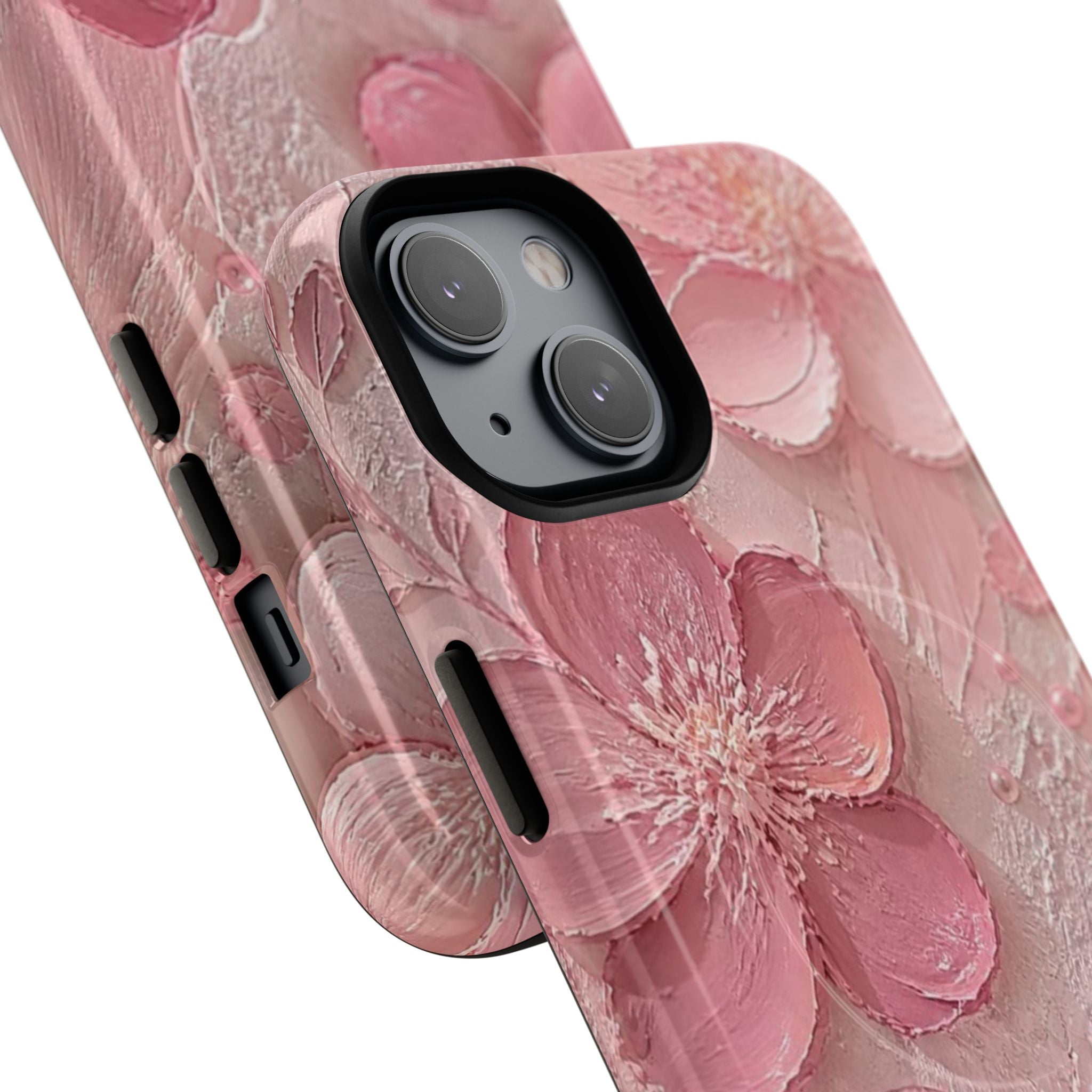 Pink Floral Tough Magnetic Phone Case — 3D Blossom Protective Cover