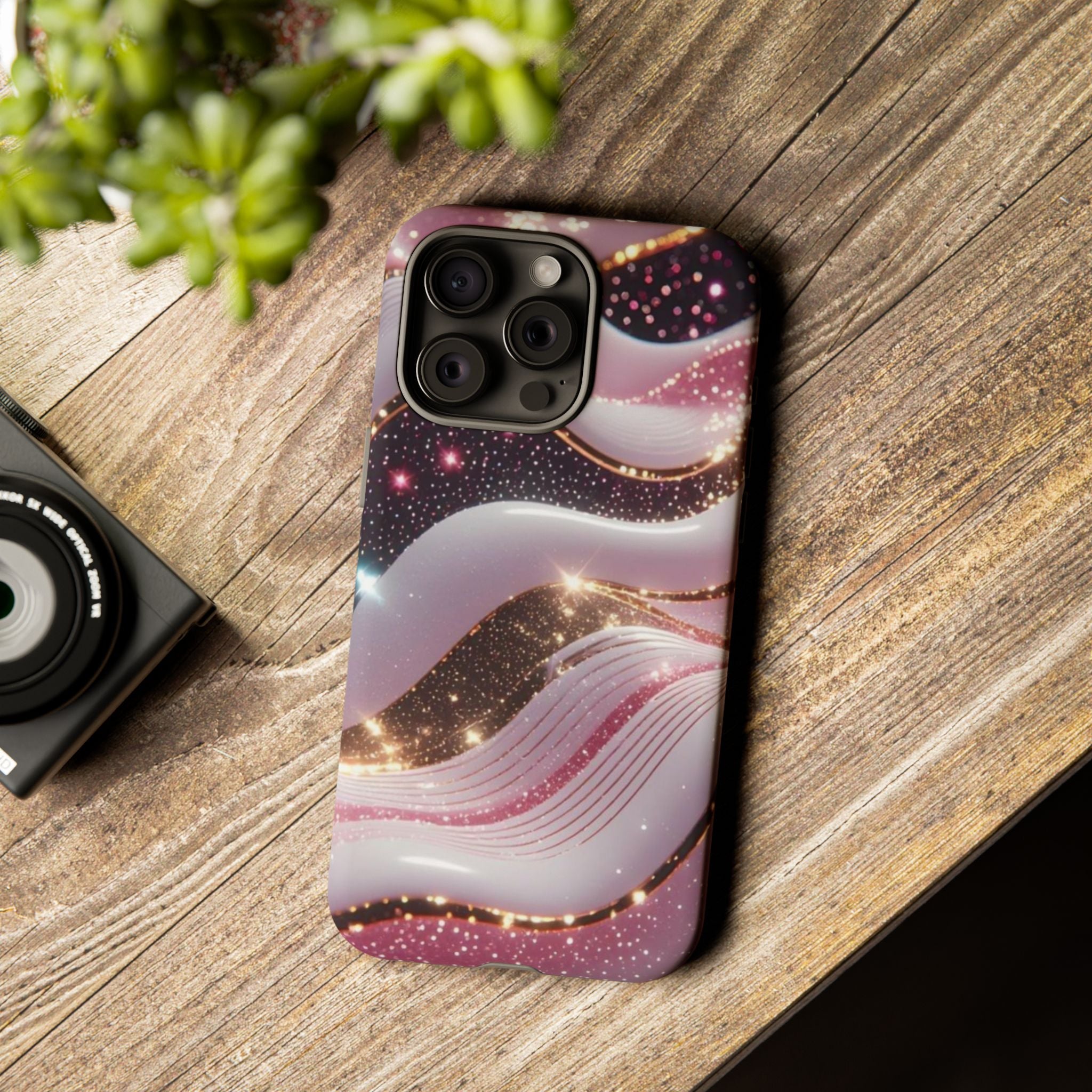 Sparkling Pink Wave Phone Case — Glitter Marble Protective Cover