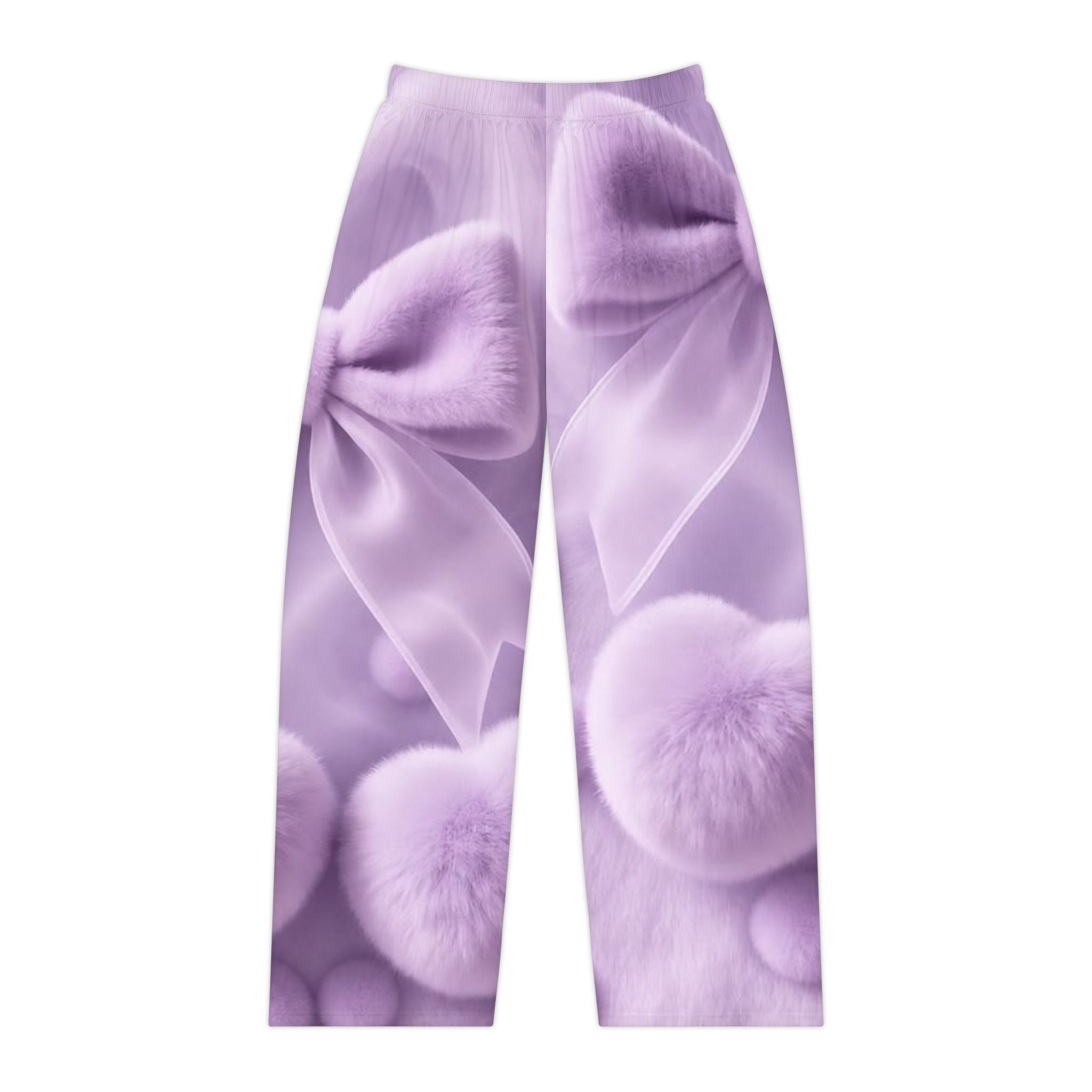 Lavender Bow & Pom Pom Pajama Pants — Cozy Floral Women's Loungewear