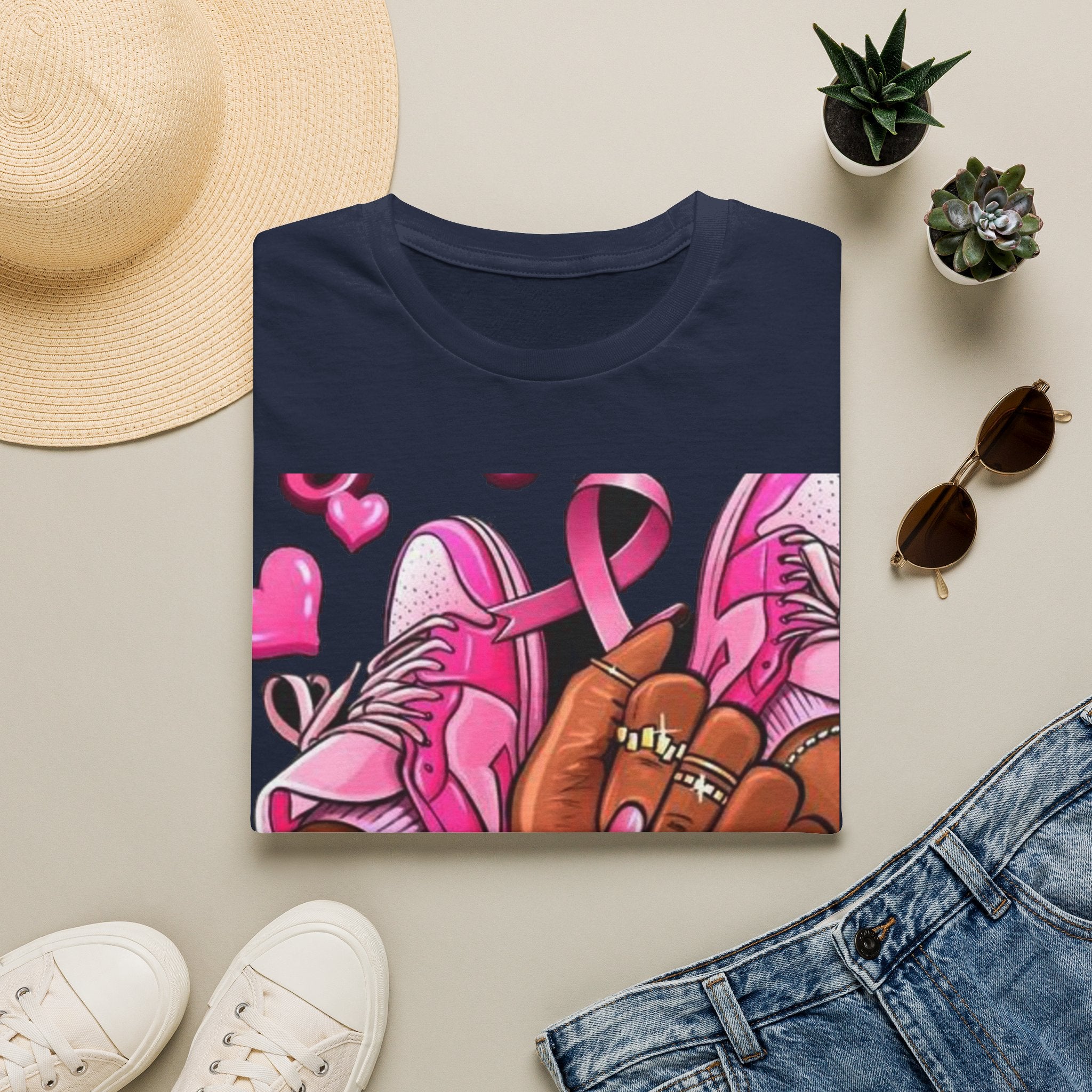 Breast Cancer Awareness Pink Ribbon Graphic T‑Shirt