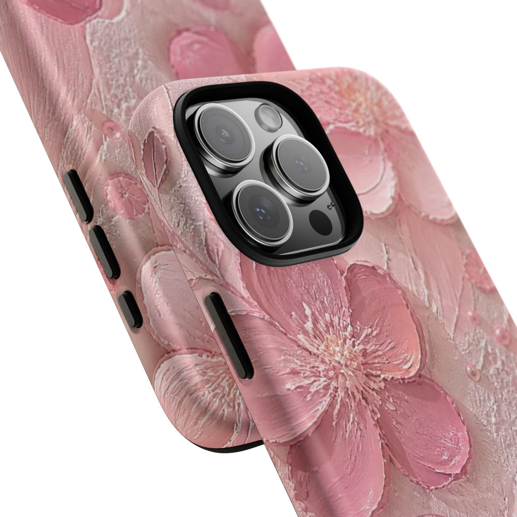Pink Floral Tough Magnetic Phone Case — 3D Blossom Protective Cover