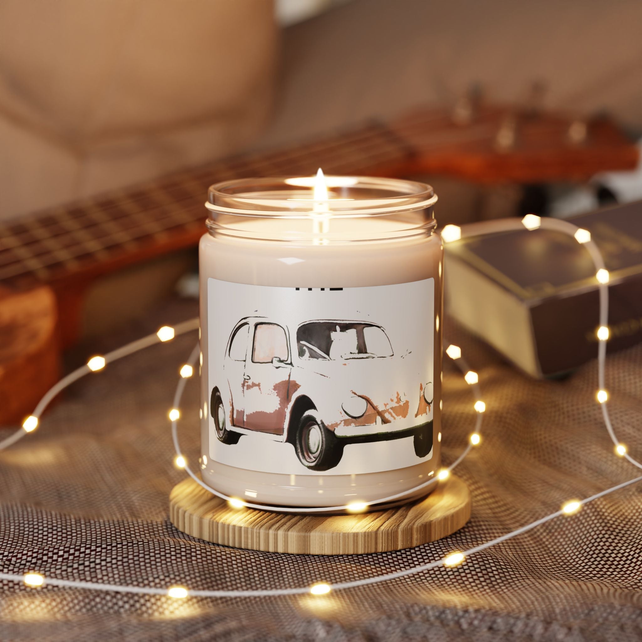 Vintage VW Beetle Soy Candle — 9oz Scented Jar (Classic Car Decor)