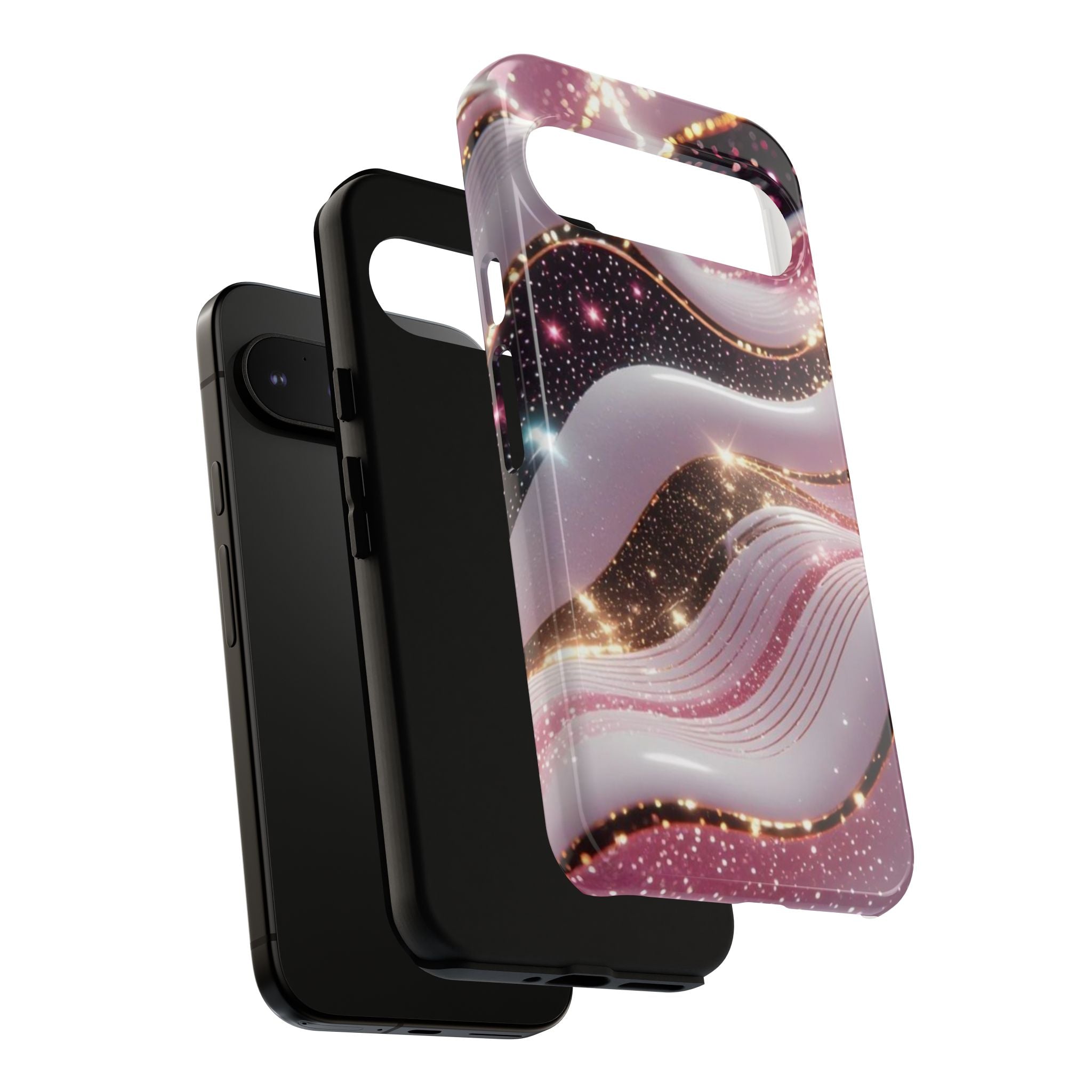 Sparkling Pink Wave Phone Case — Glitter Marble Protective Cover