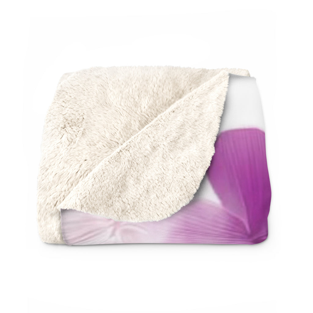 Floral Sherpa Blanket — Soft Purple & Pink Blossom Throw