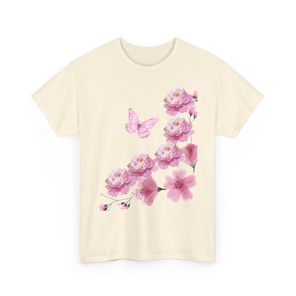 Floral Pink Cherry Blossom Tee — Butterfly Spring Garden T‑Shirt